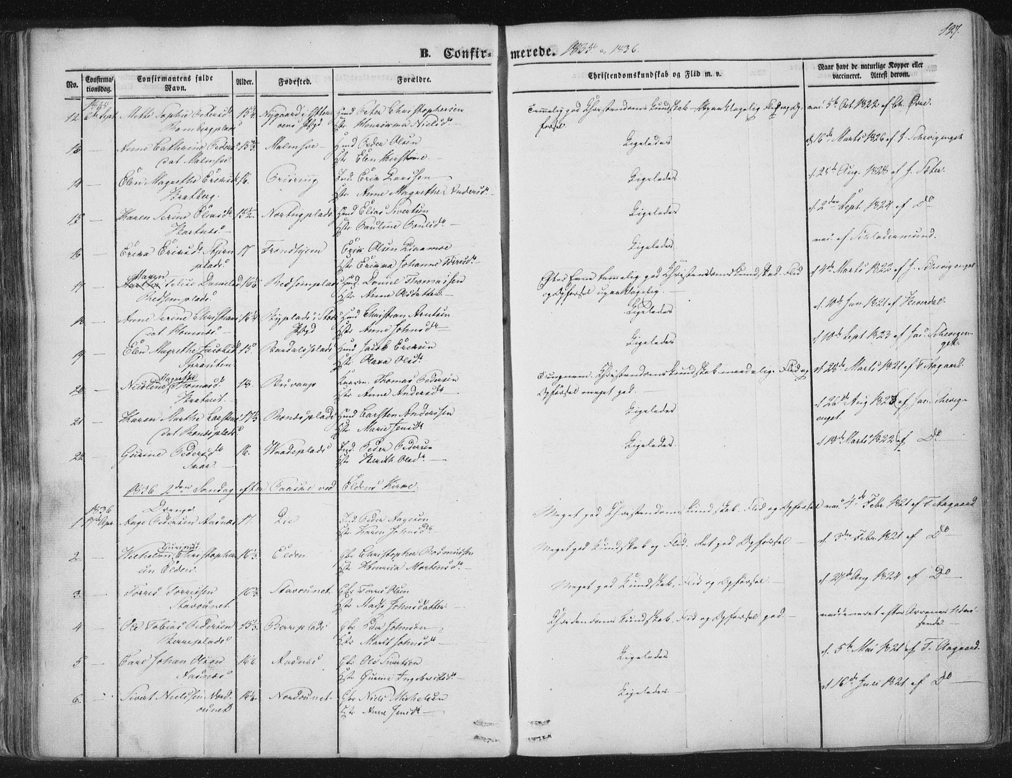 Ministerialprotokoller, klokkerbøker og fødselsregistre - Nord-Trøndelag, AV/SAT-A-1458/741/L0392: Parish register (official) no. 741A06, 1836-1848, p. 127