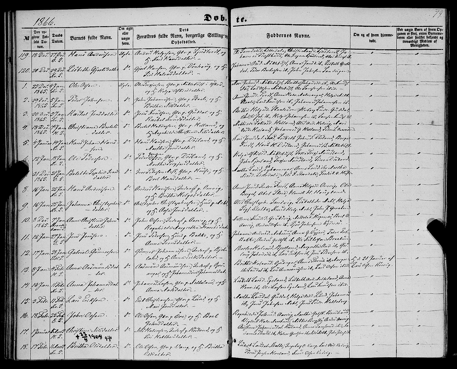 Kvinnherad sokneprestembete, SAB/A-76401/H/Haa: Parish register (official) no. A 8, 1854-1872, p. 79