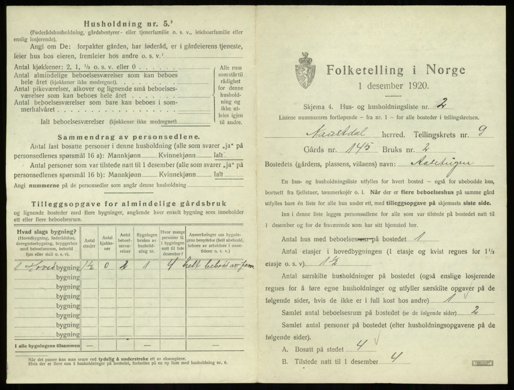 SAB, 1920 census for Naustdal, 1920, p. 799