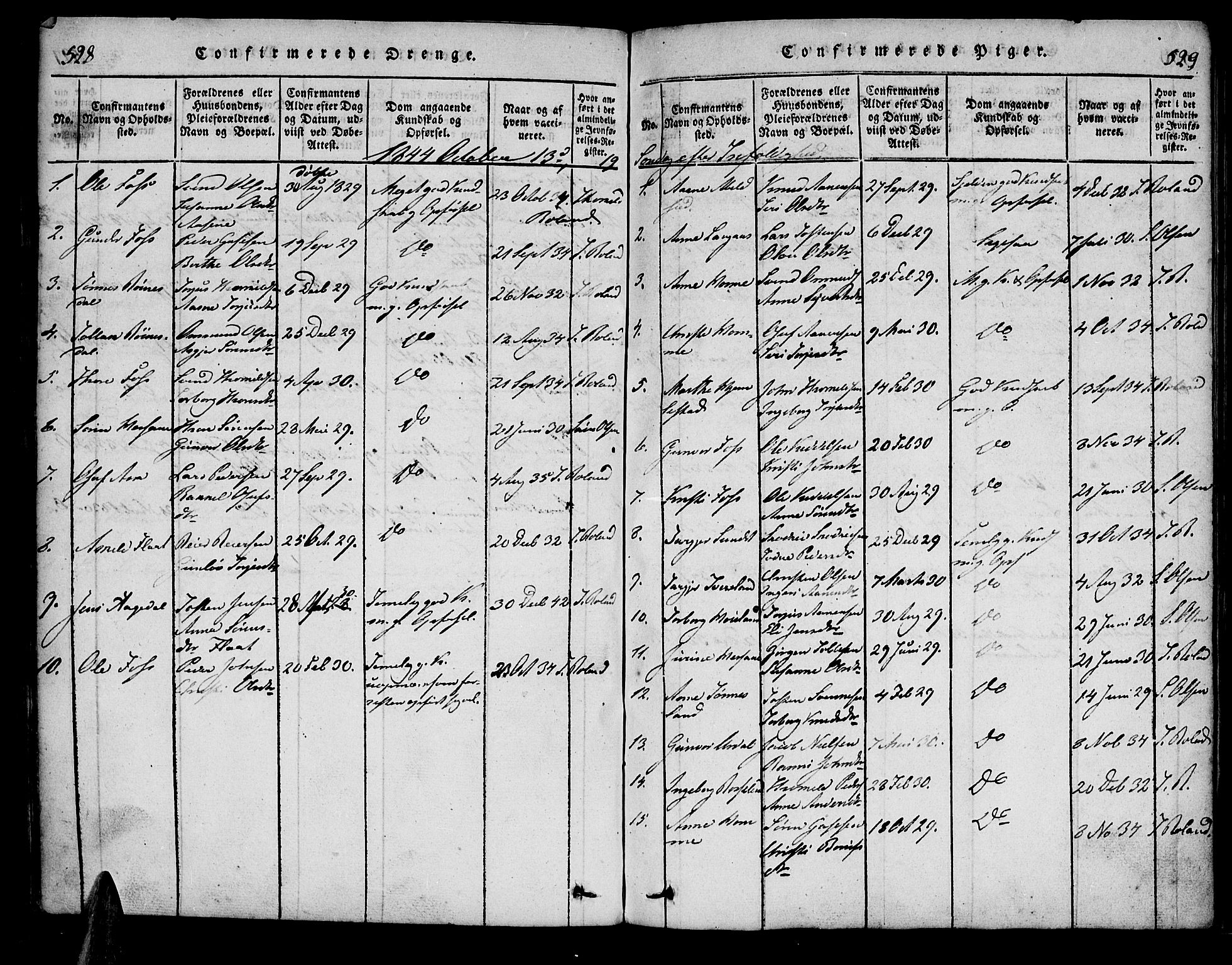 Bjelland sokneprestkontor, SAK/1111-0005/F/Fa/Faa/L0002: Parish register (official) no. A 2, 1816-1866, p. 528-529
