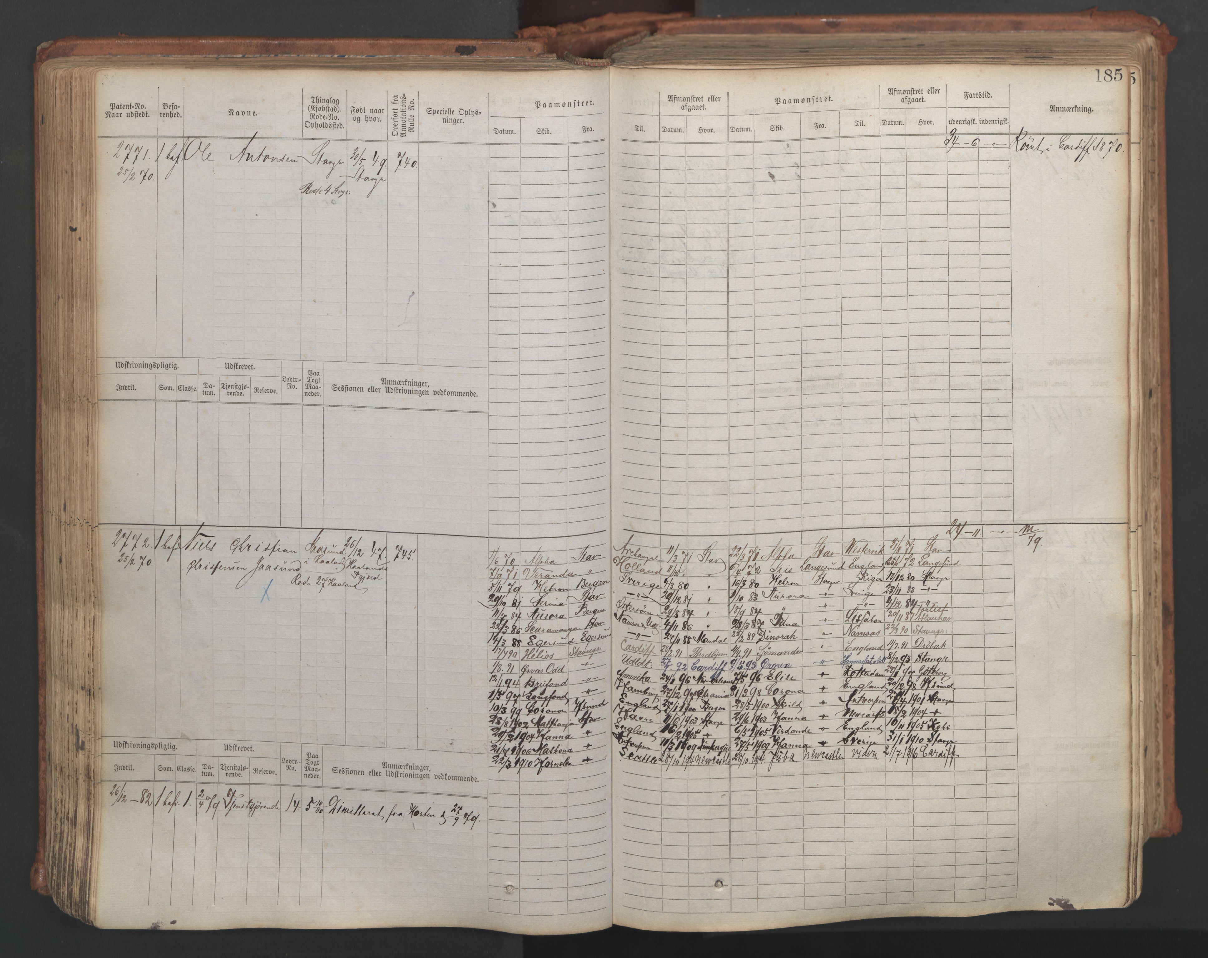 Stavanger sjømannskontor, AV/SAST-A-102006/F/Fb/Fbb/L0007: Sjøfartshovedrulle, patentnr. 2403-3604, 1869-1880, p. 213