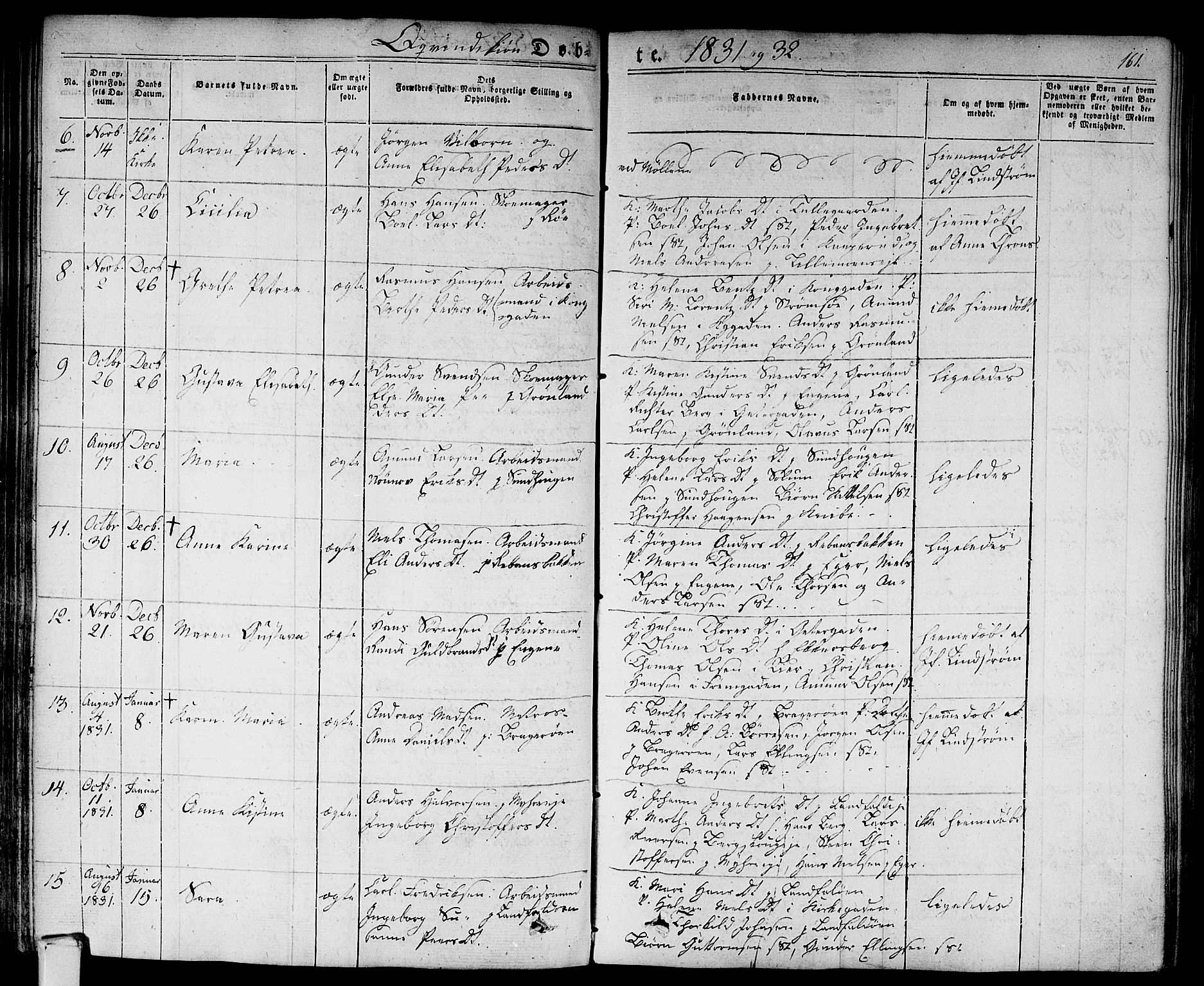 Bragernes kirkebøker, AV/SAKO-A-6/F/Fb/L0001: Parish register (official) no. II 1, 1830-1847, p. 161