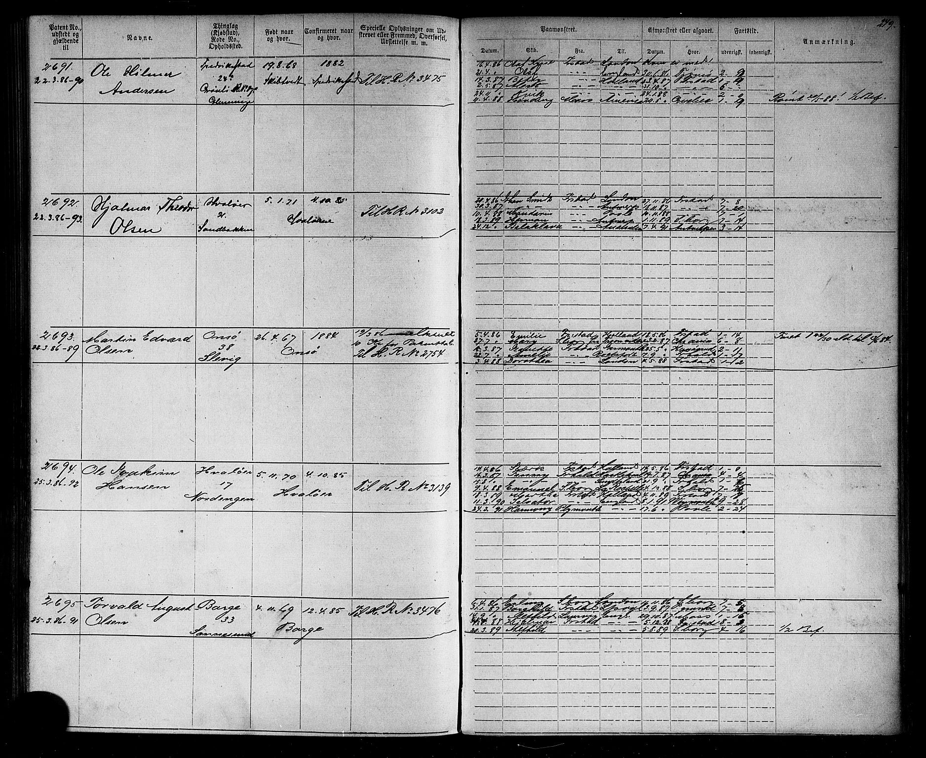 Fredrikstad mønstringskontor, AV/SAO-A-10569b/F/Fc/Fca/L0004: Annotasjonsrulle, 1885-1893, p. 256