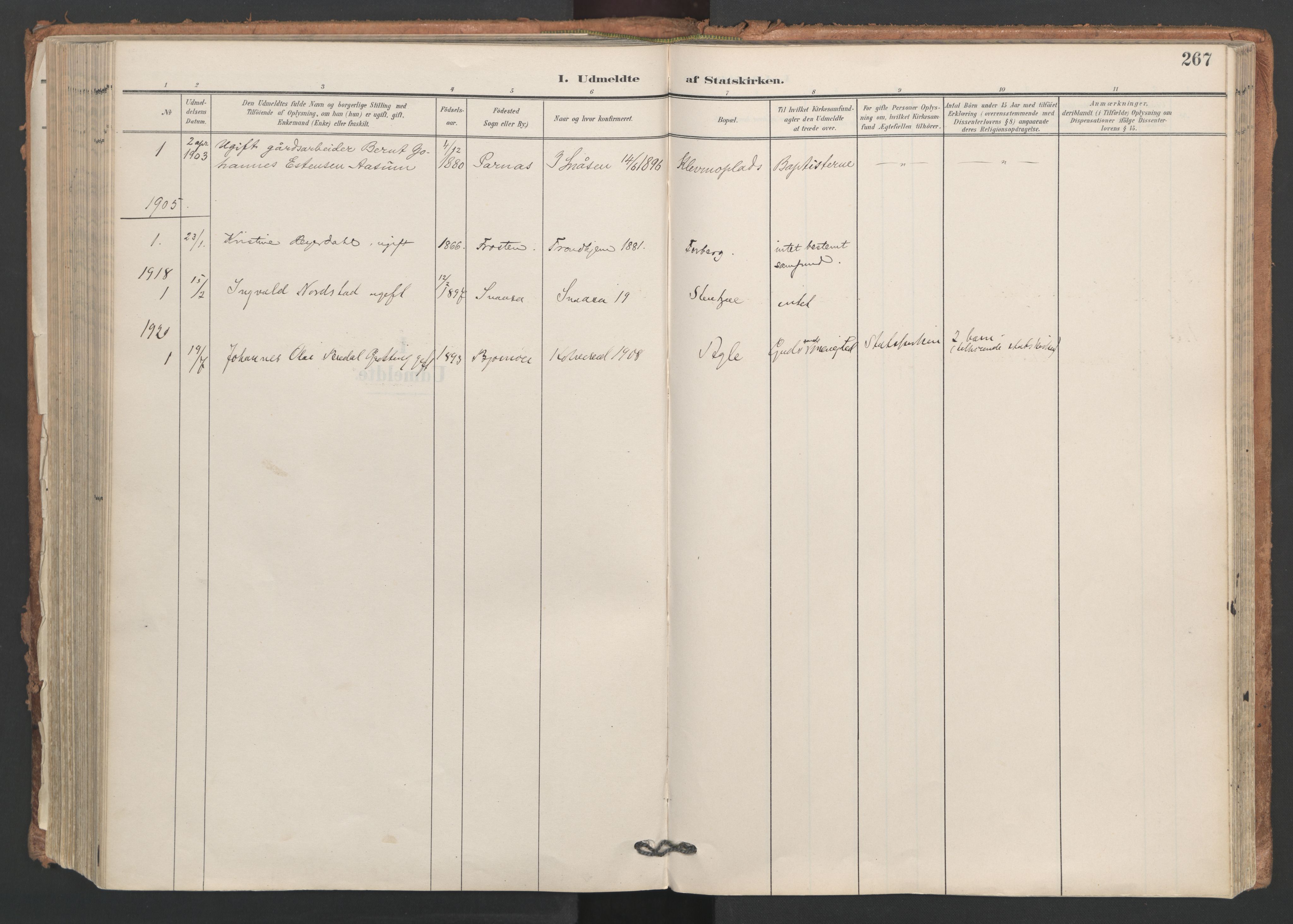 Ministerialprotokoller, klokkerbøker og fødselsregistre - Nord-Trøndelag, SAT/A-1458/749/L0477: Parish register (official) no. 749A11, 1902-1927, p. 267