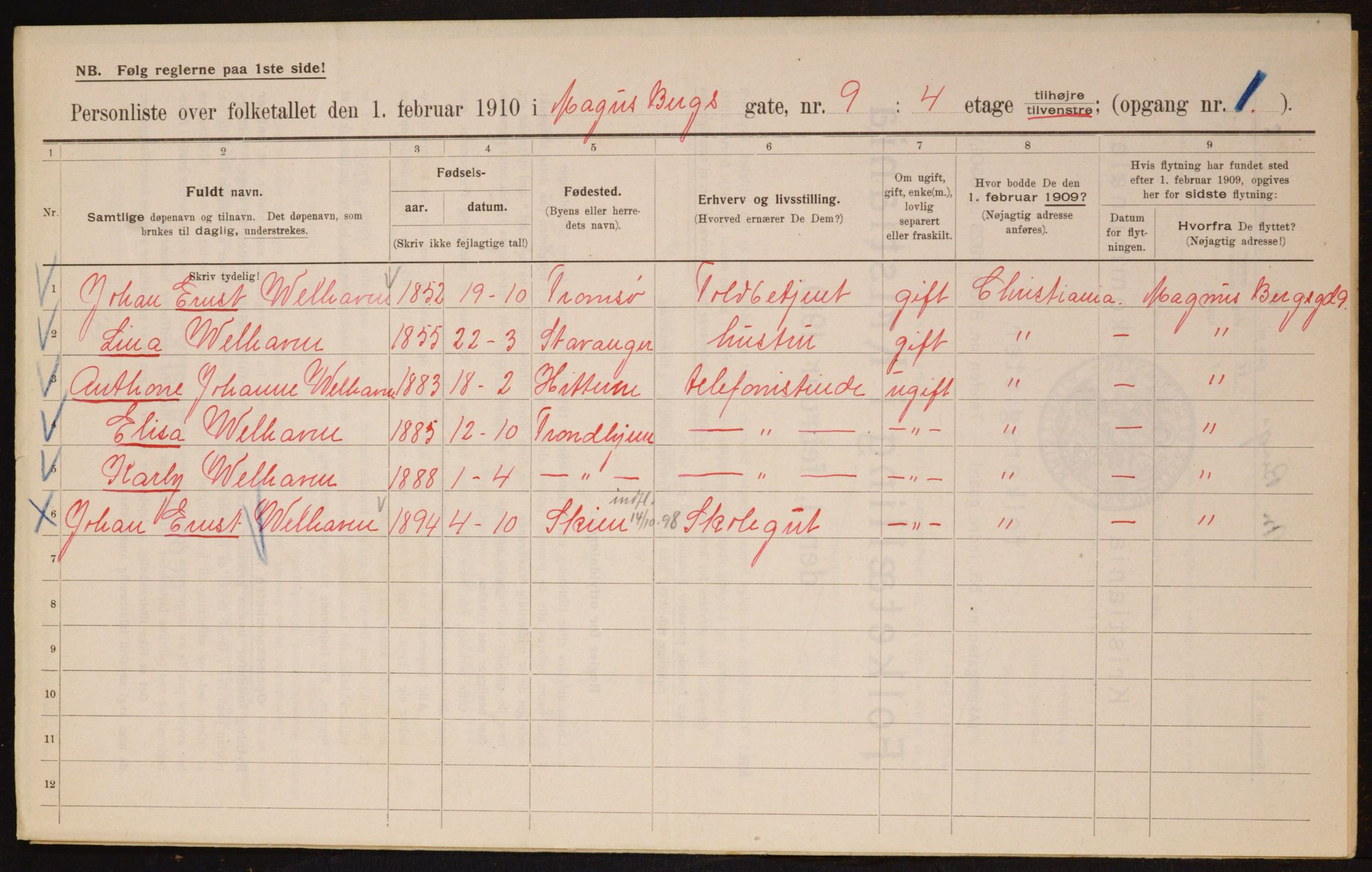 OBA, Municipal Census 1910 for Kristiania, 1910, p. 57203