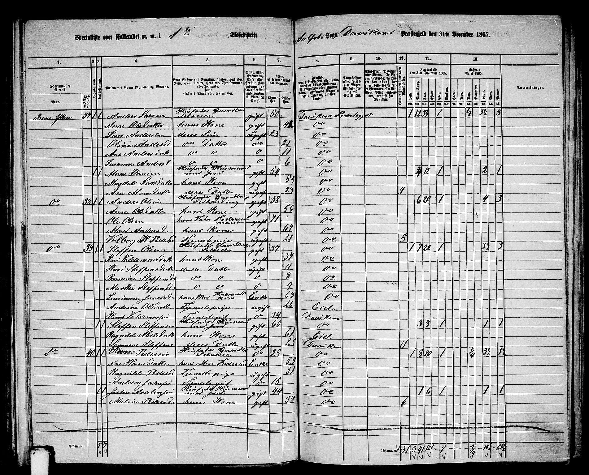 RA, 1865 census for Davik, 1865, p. 22