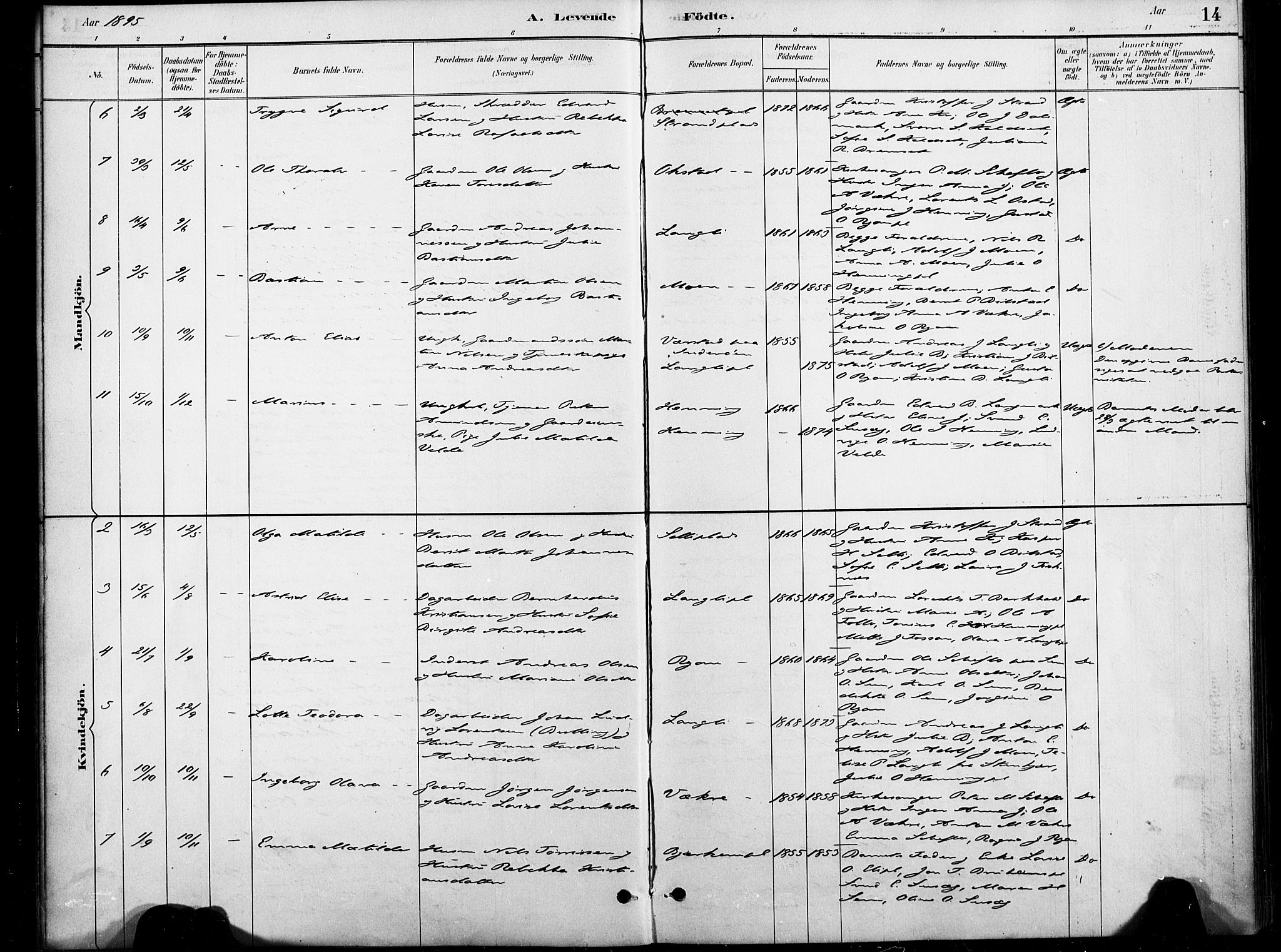 Ministerialprotokoller, klokkerbøker og fødselsregistre - Nord-Trøndelag, AV/SAT-A-1458/738/L0364: Parish register (official) no. 738A01, 1884-1902, p. 14