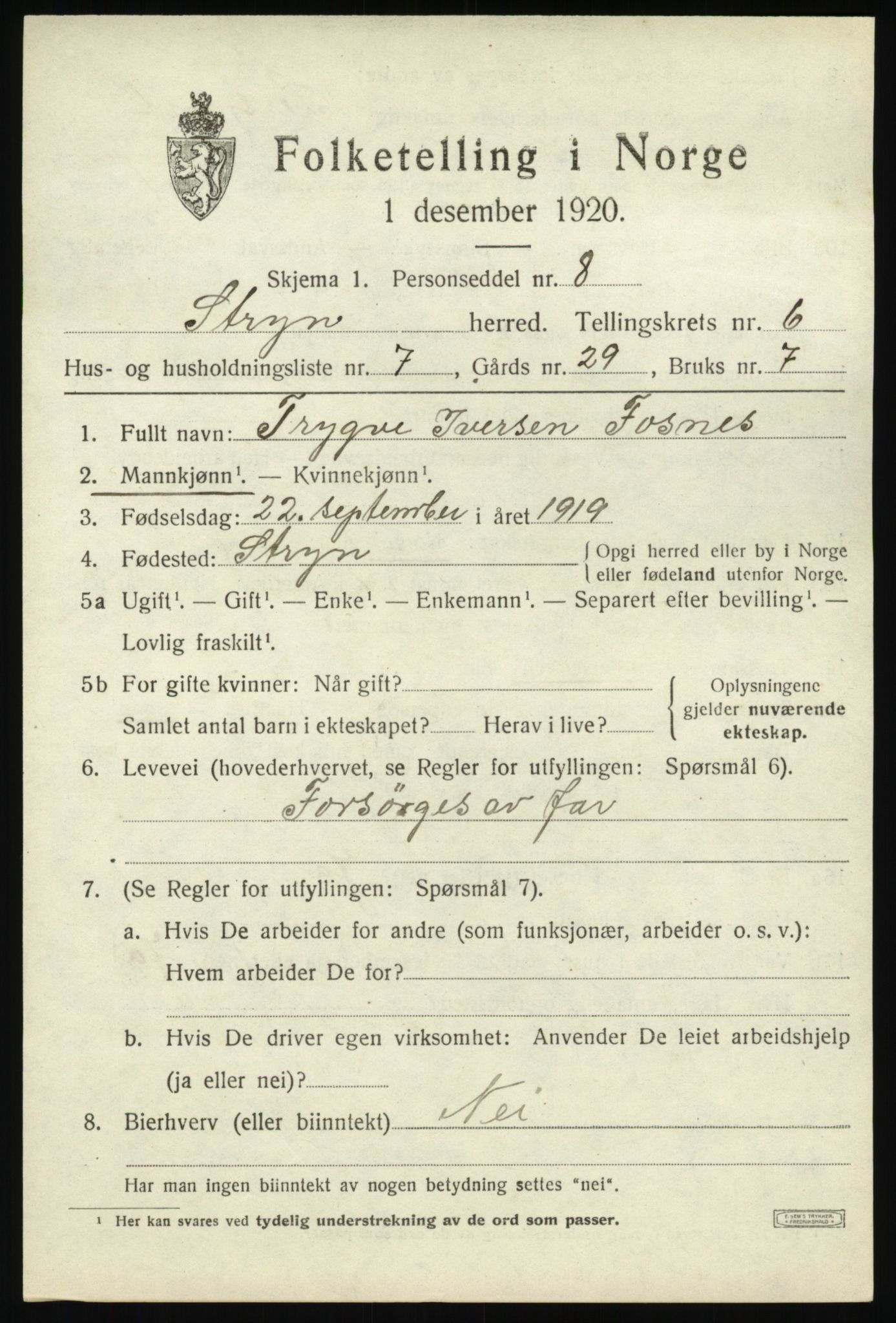 SAB, 1920 census for Stryn, 1920, p. 2722
