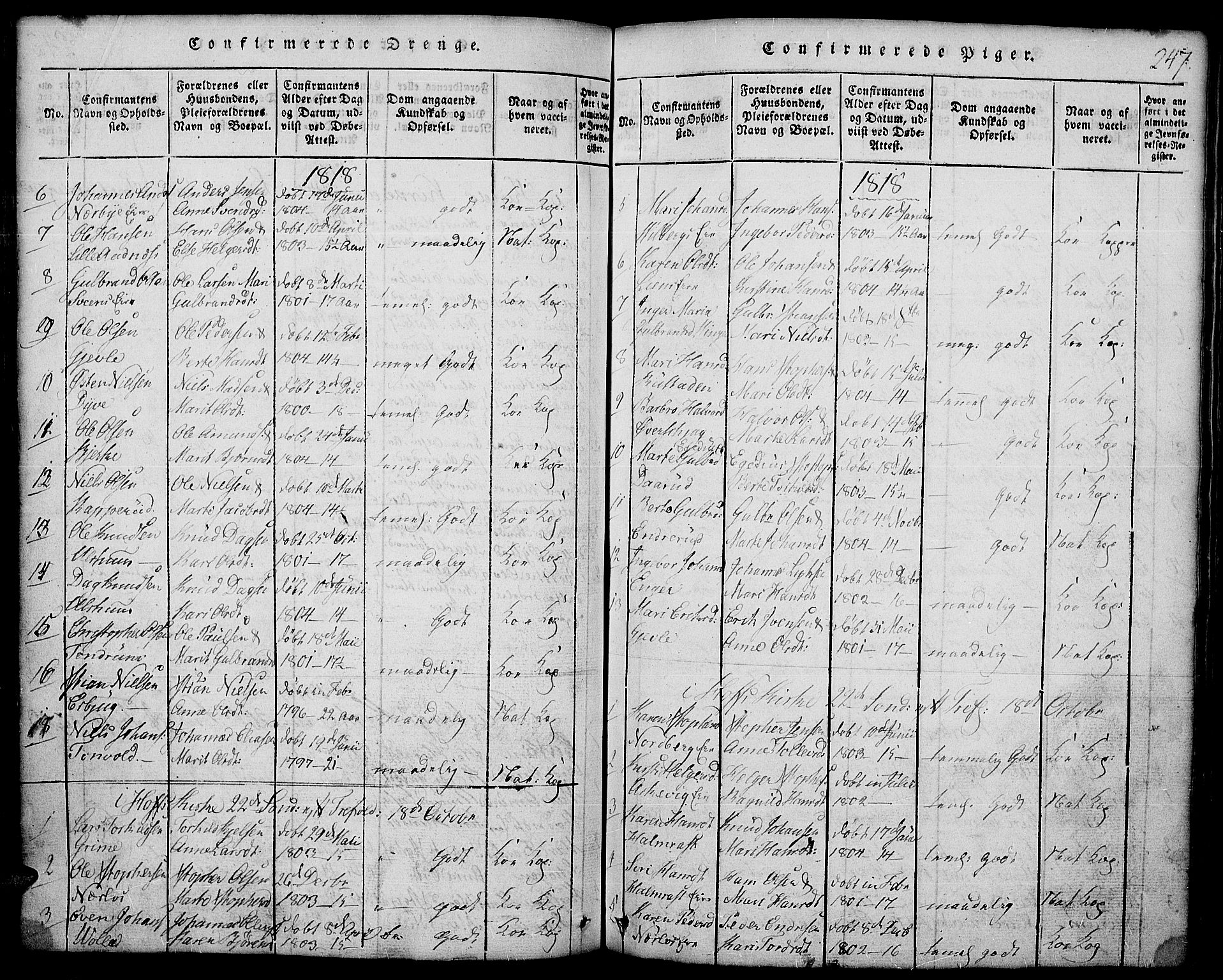 Land prestekontor, AV/SAH-PREST-120/H/Ha/Hab/L0001: Parish register (copy) no. 1, 1814-1833, p. 247