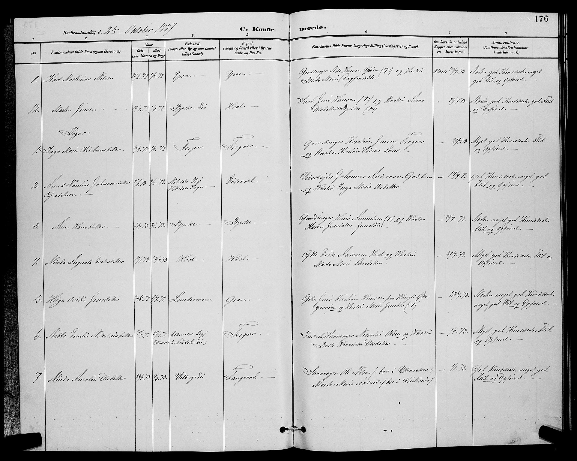 Sørum prestekontor Kirkebøker, SAO/A-10303/G/Ga/L0005: Parish register (copy) no. I 5.2, 1886-1894, p. 176
