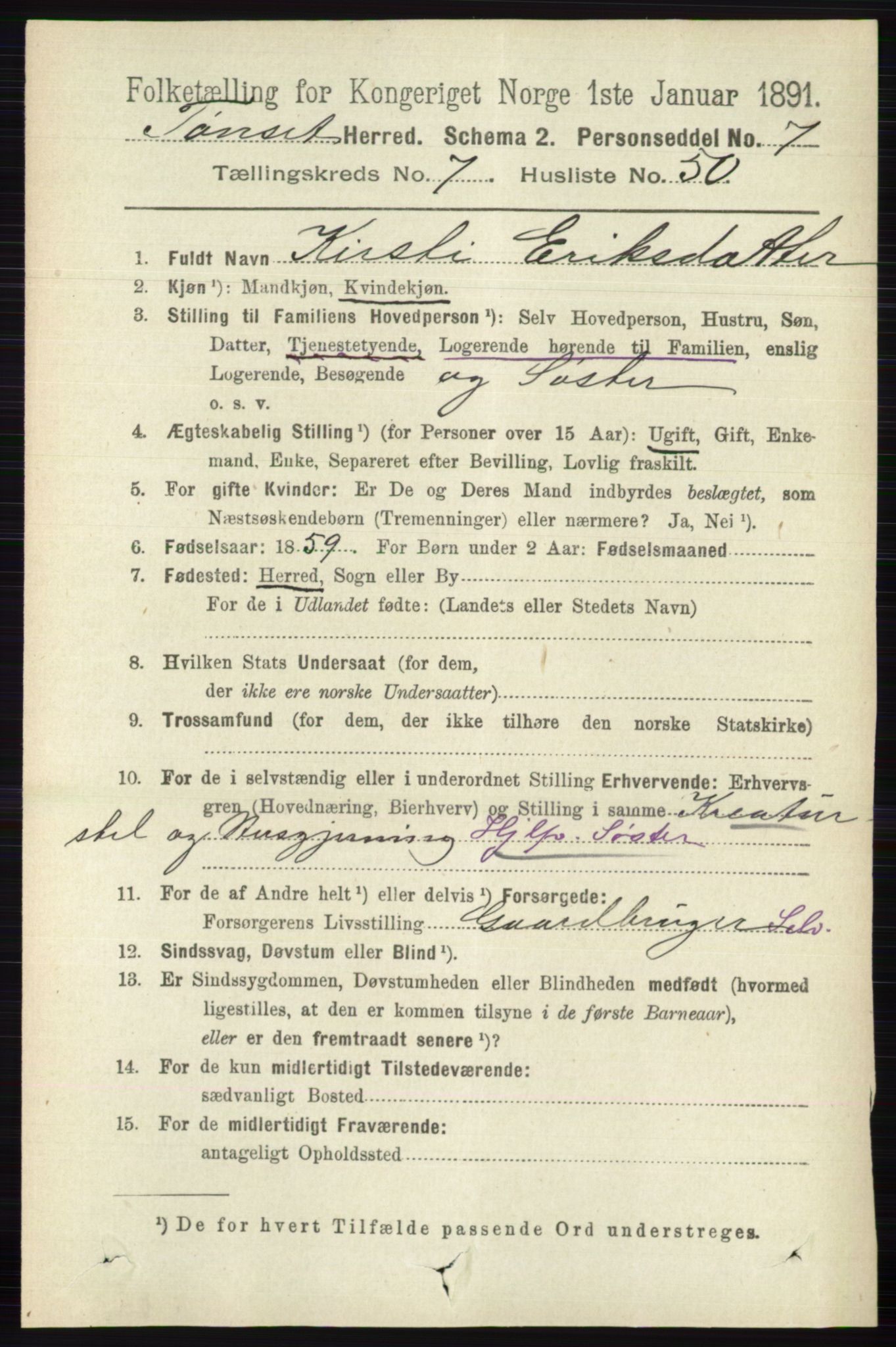 RA, 1891 census for 0437 Tynset, 1891, p. 2027