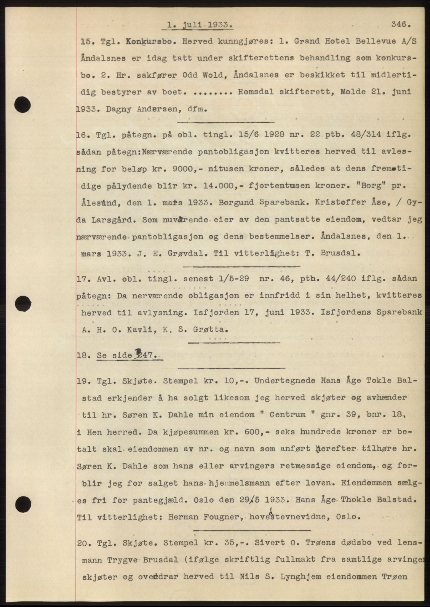 Romsdal sorenskriveri, AV/SAT-A-4149/1/2/2C/L0063: Mortgage book no. 57, 1933-1933, Deed date: 01.07.1933