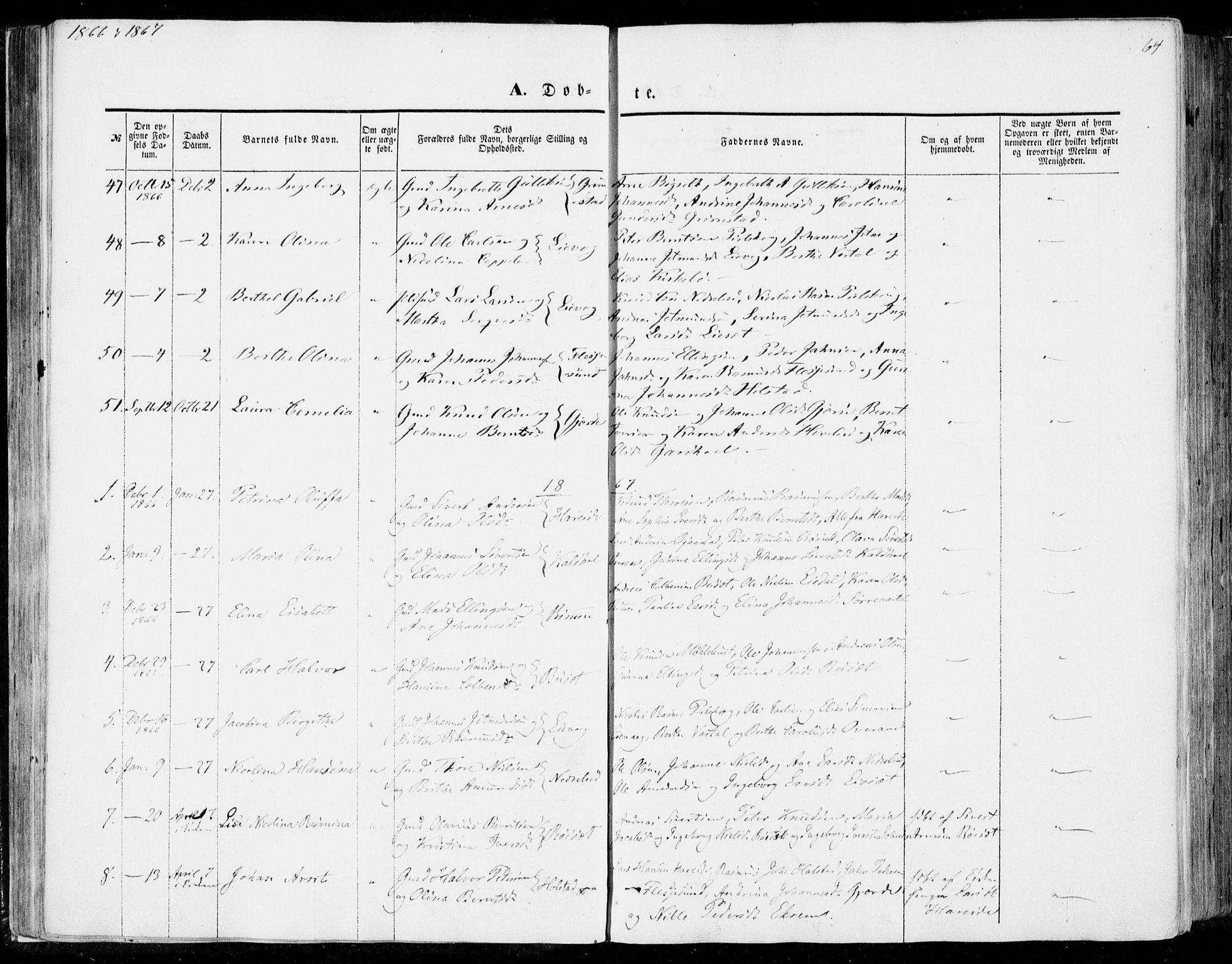 Ministerialprotokoller, klokkerbøker og fødselsregistre - Møre og Romsdal, SAT/A-1454/510/L0121: Parish register (official) no. 510A01, 1848-1877, p. 64