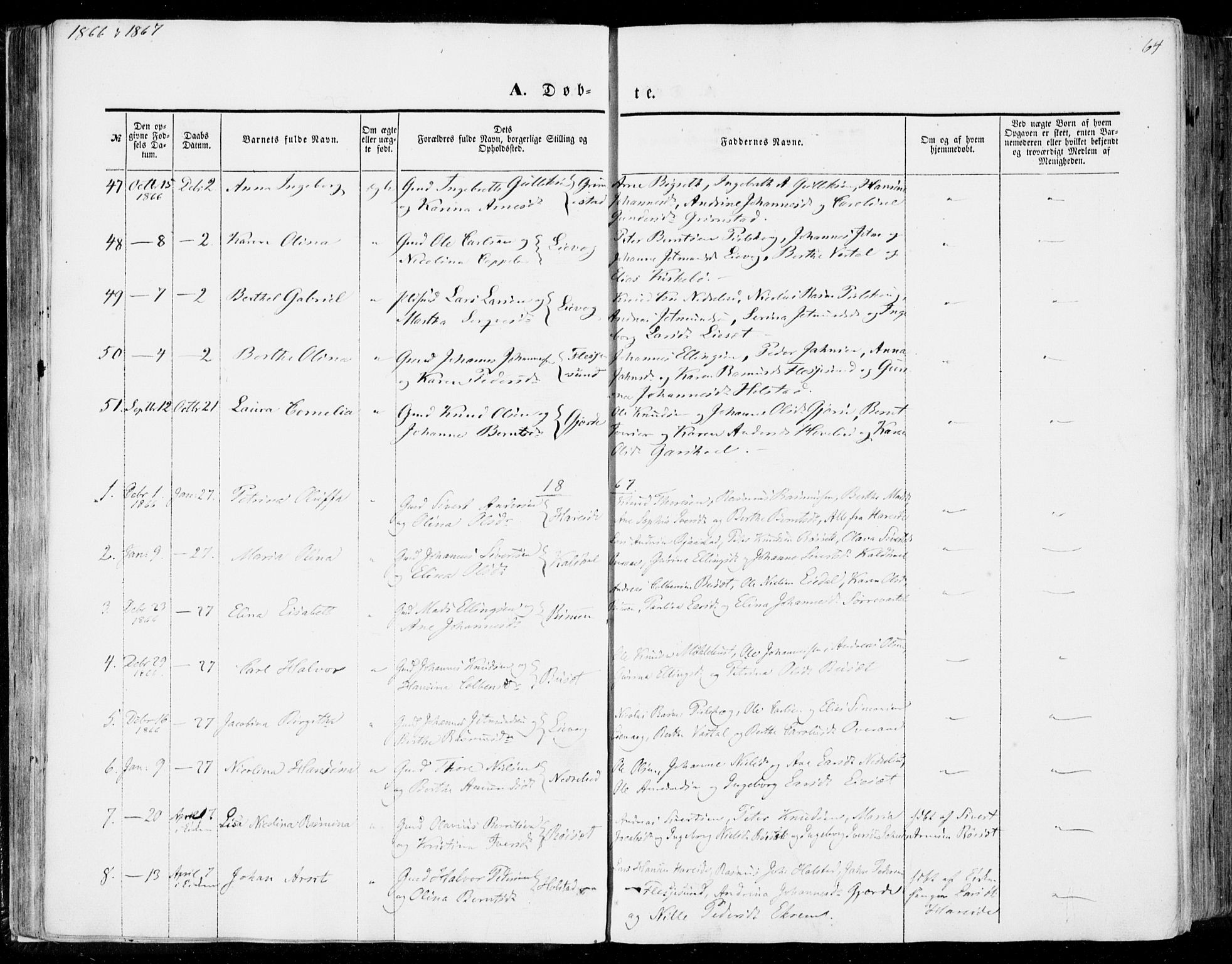 Ministerialprotokoller, klokkerbøker og fødselsregistre - Møre og Romsdal, AV/SAT-A-1454/510/L0121: Parish register (official) no. 510A01, 1848-1877, p. 64