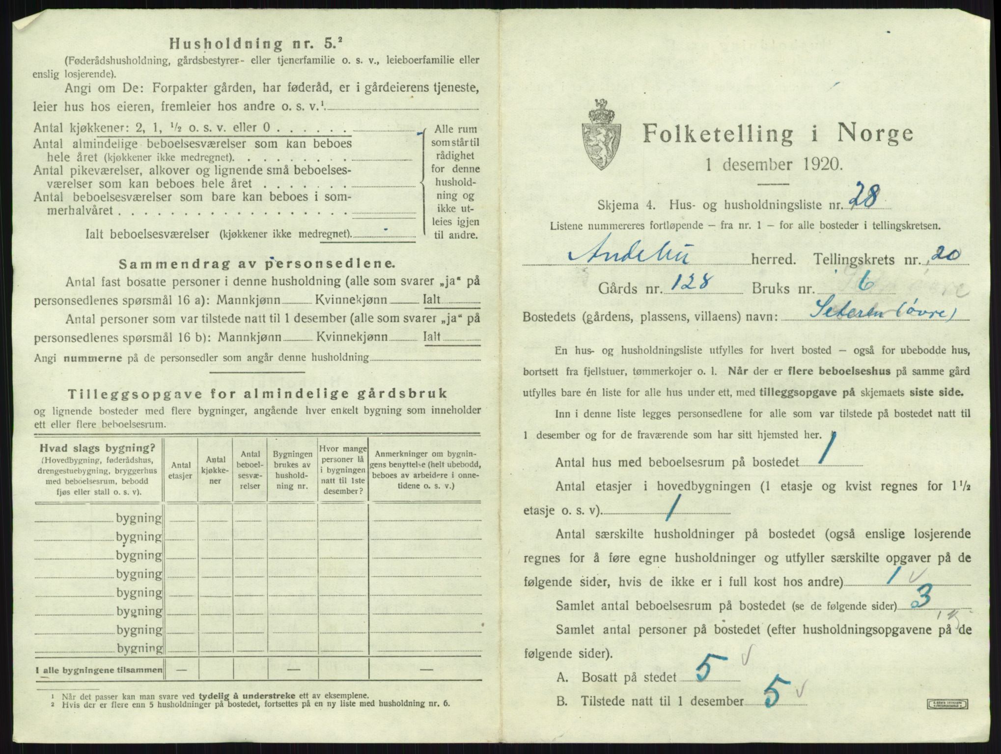 SAKO, 1920 census for Andebu, 1920, p. 1158