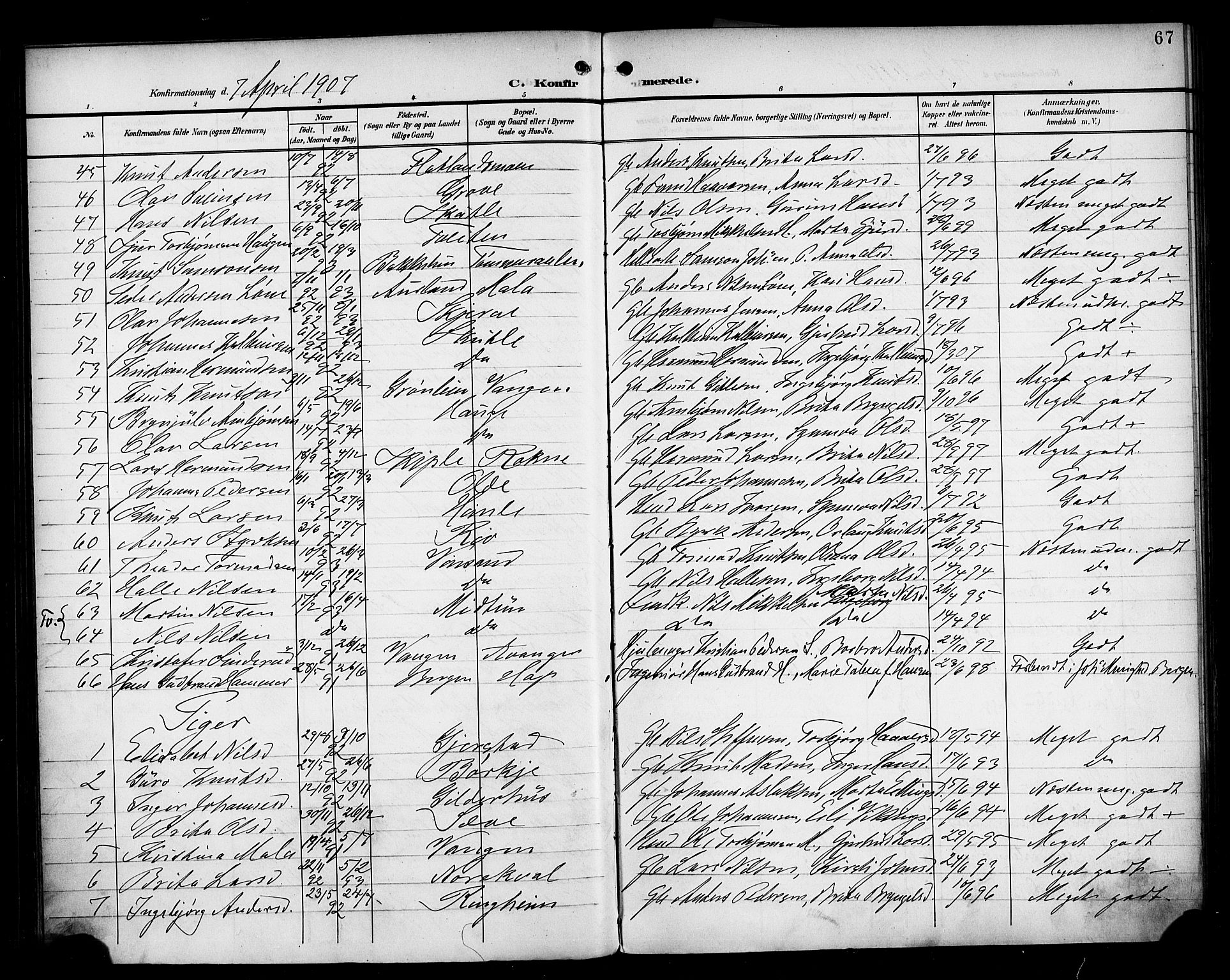 Voss sokneprestembete, AV/SAB-A-79001/H/Haa: Parish register (official) no. B 2, 1899-1922, p. 67