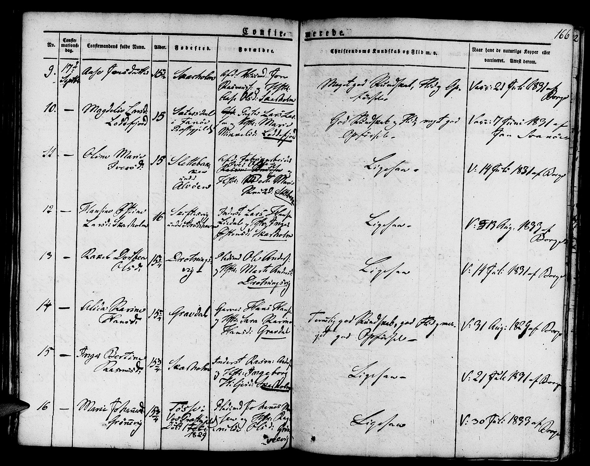 Askøy Sokneprestembete, SAB/A-74101/H/Ha/Haa/Haaa/L0004: Parish register (official) no. A 4, 1825-1845, p. 166