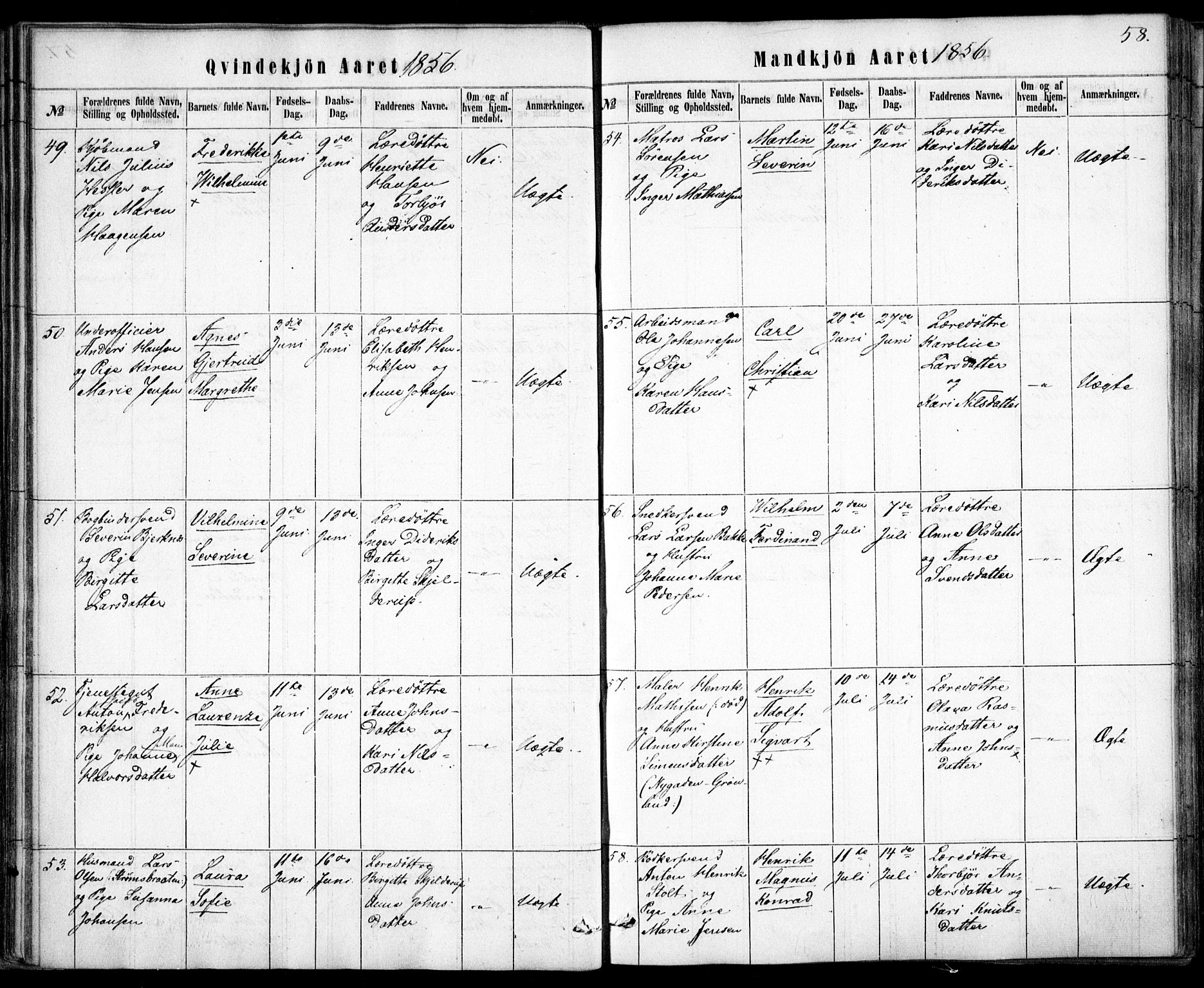 Rikshospitalet prestekontor Kirkebøker, SAO/A-10309b/F/L0004: Parish register (official) no. 4, 1853-1870, p. 58