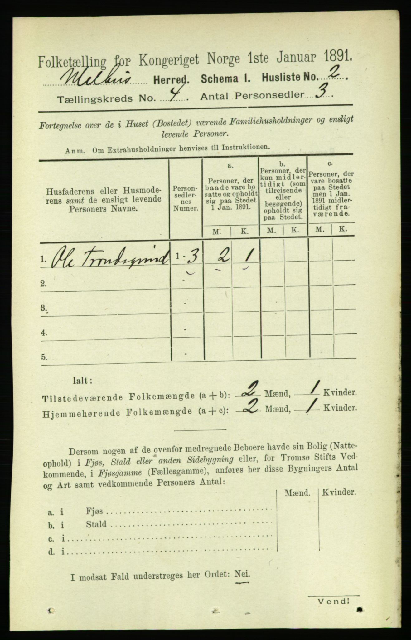 RA, 1891 census for 1653 Melhus, 1891, p. 1903