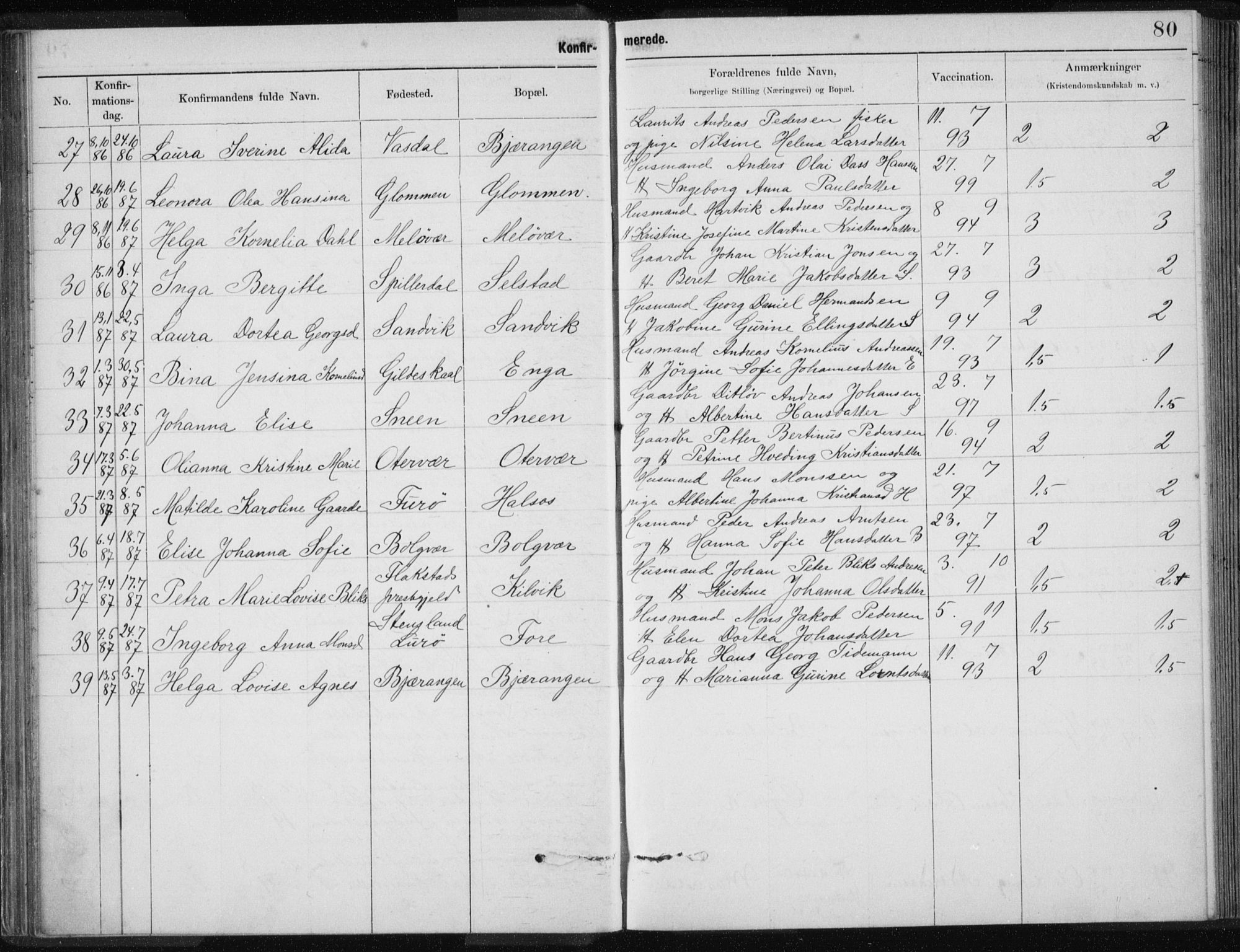 Ministerialprotokoller, klokkerbøker og fødselsregistre - Nordland, SAT/A-1459/843/L0637: Parish register (copy) no. 843C06, 1884-1908, p. 80