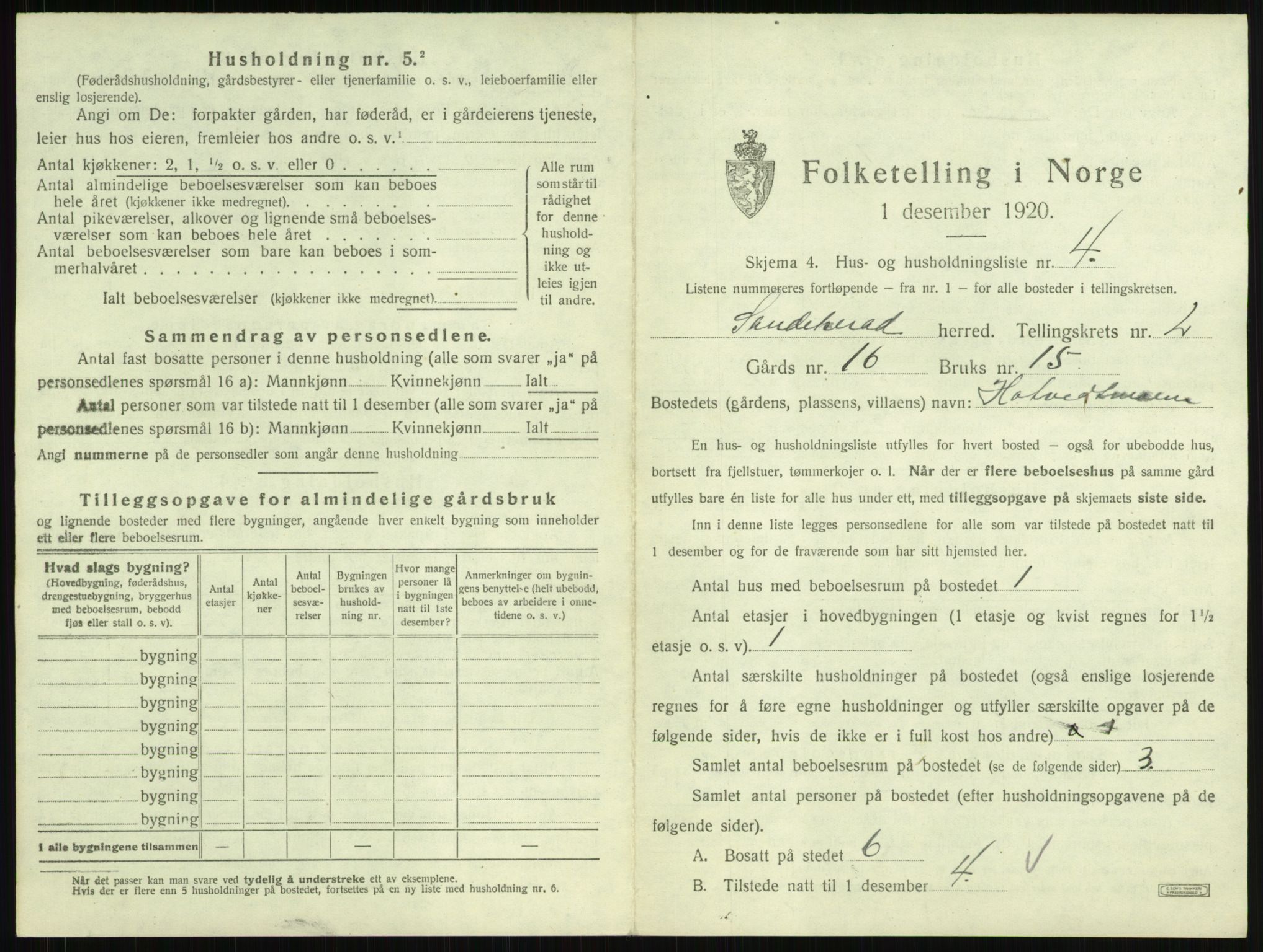 SAKO, 1920 census for Sandeherred, 1920, p. 156