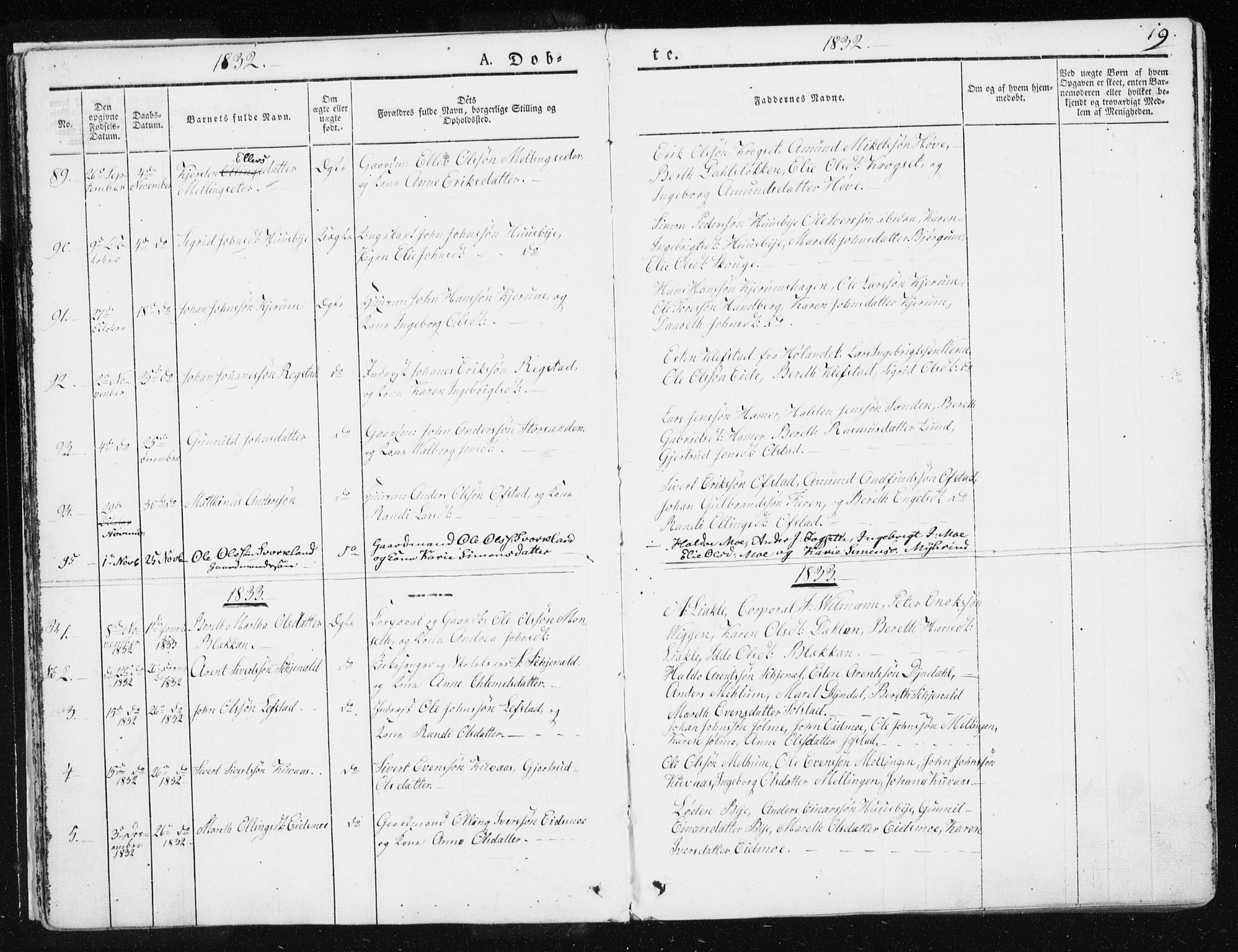 Ministerialprotokoller, klokkerbøker og fødselsregistre - Sør-Trøndelag, SAT/A-1456/665/L0771: Parish register (official) no. 665A06, 1830-1856, p. 19