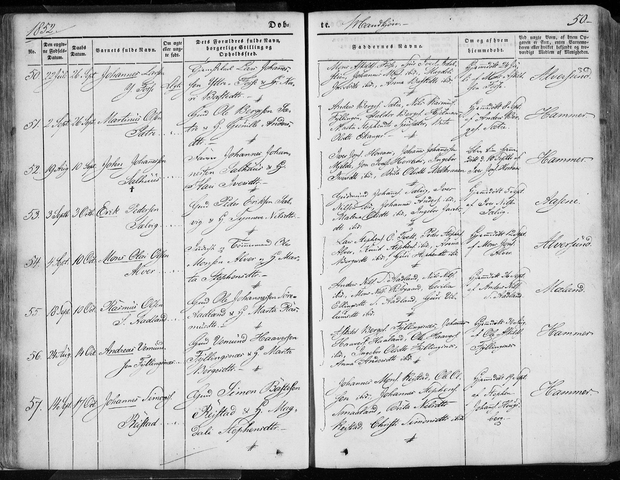 Hamre sokneprestembete, AV/SAB-A-75501/H/Ha/Haa/Haaa/L0013: Parish register (official) no. A 13, 1846-1857, p. 50