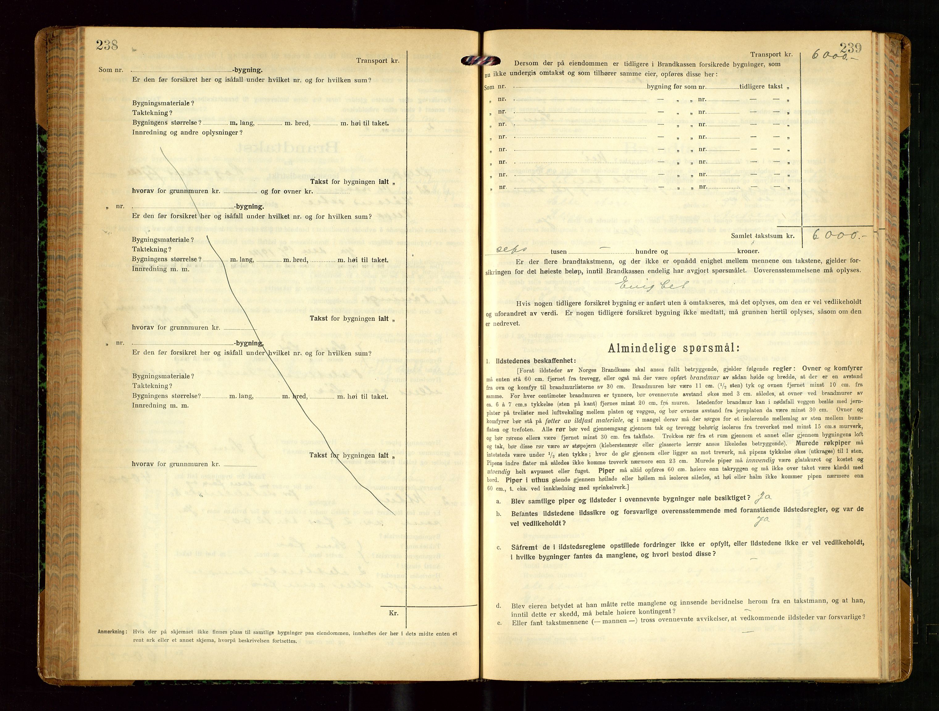 Klepp lensmannskontor, AV/SAST-A-100163/Goc/L0010: "Brandtakstprotokoll" m/register, 1919-1924, p. 238-239