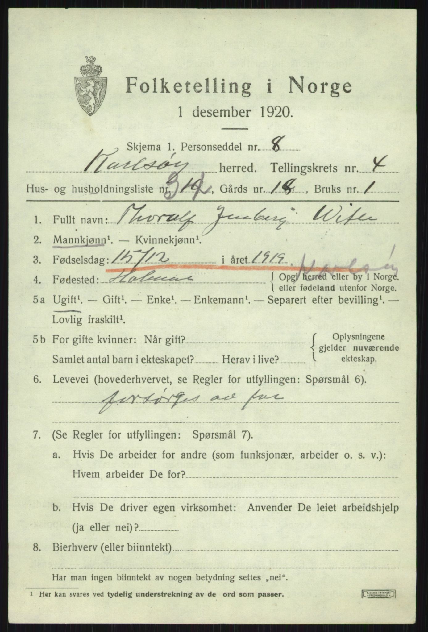 SATØ, 1920 census for Karlsøy, 1920, p. 2145