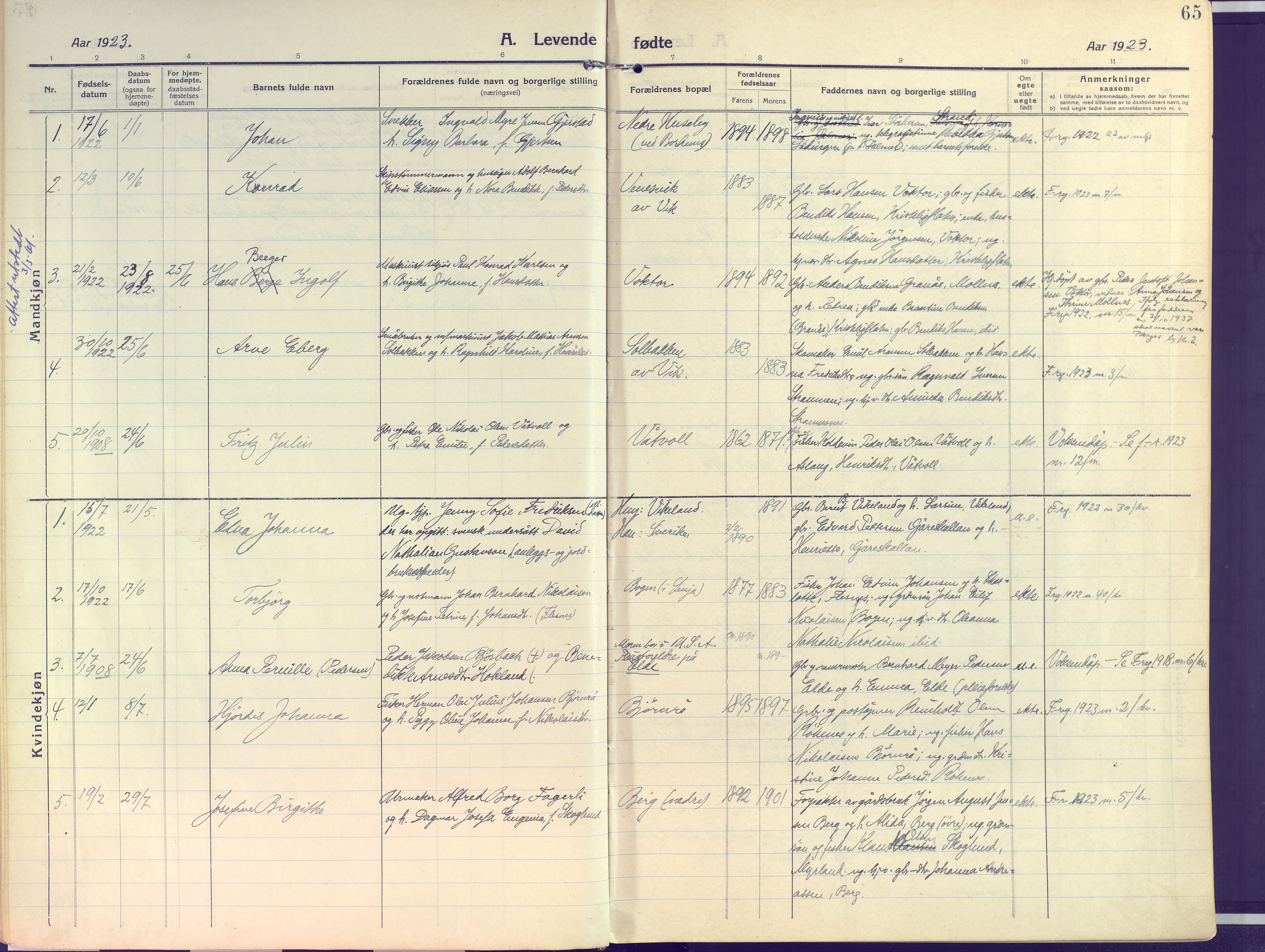 Kvæfjord sokneprestkontor, SATØ/S-1323/G/Ga/Gaa/L0007kirke: Parish register (official) no. 7, 1915-1931, p. 65