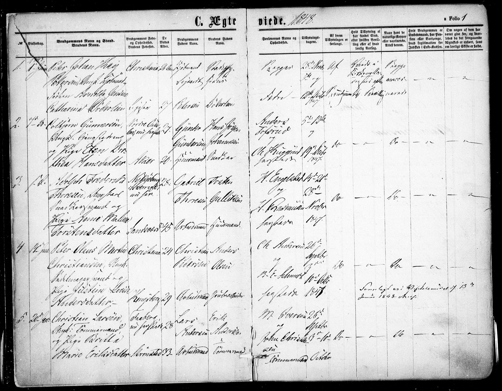 Oslo domkirke Kirkebøker, SAO/A-10752/F/Fa/L0020: Parish register (official) no. 20, 1848-1865, p. 1