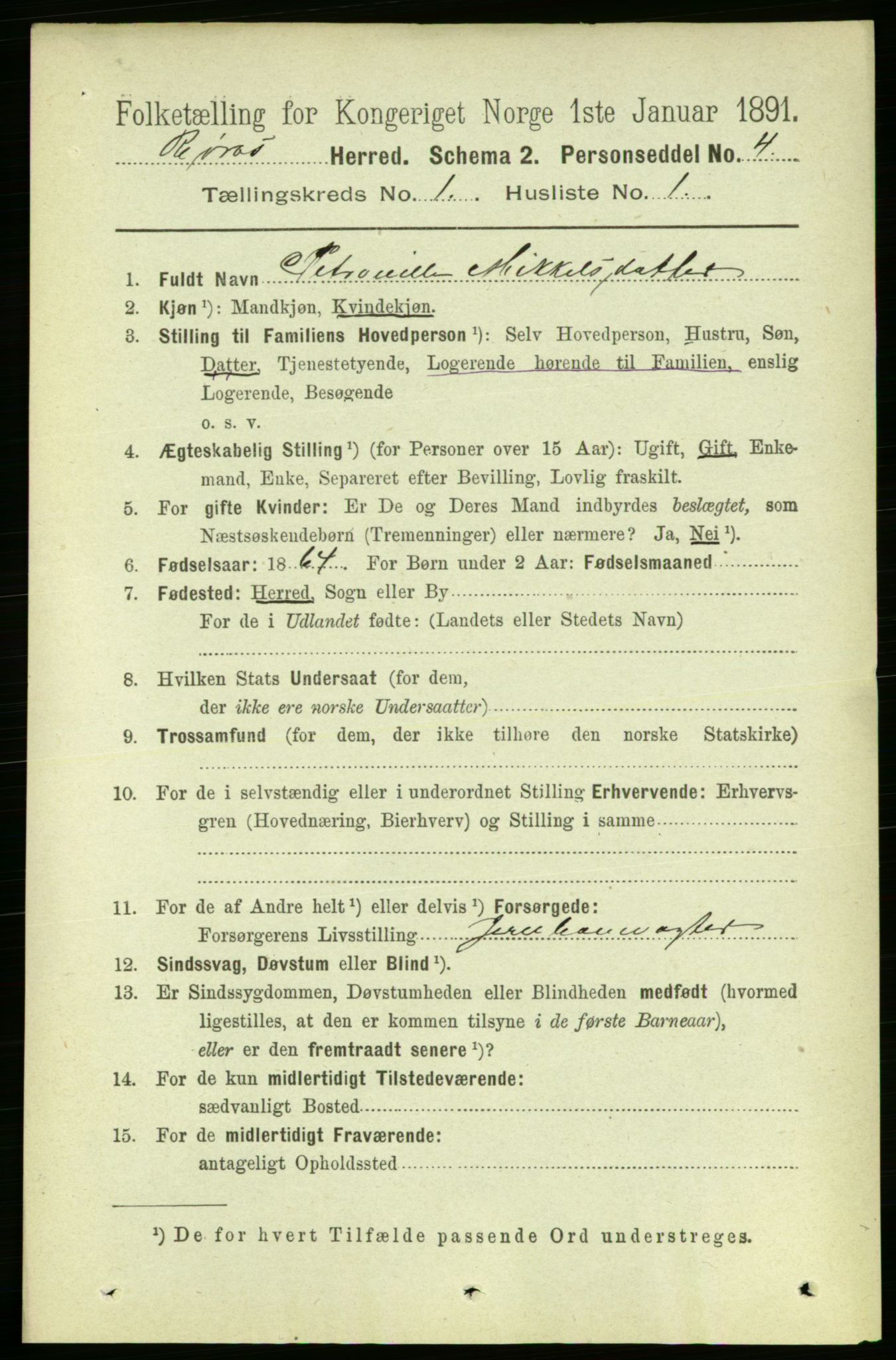 RA, 1891 census for 1640 Røros, 1891, p. 71