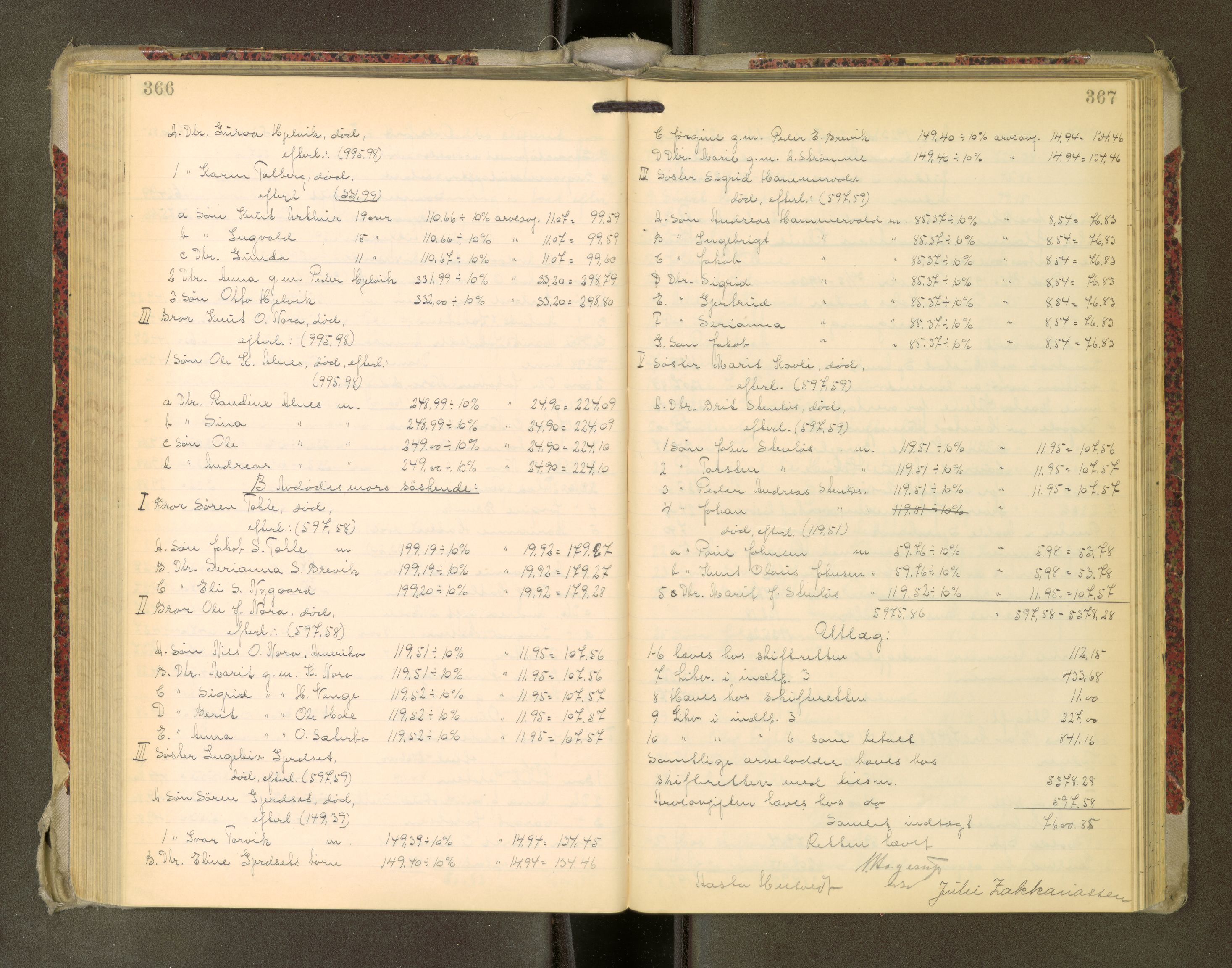Romsdal sorenskriveri, AV/SAT-A-4149/1/3/3A/L0022: Skifteutlodnings Protokoll, 1920-1924, p. 366-367