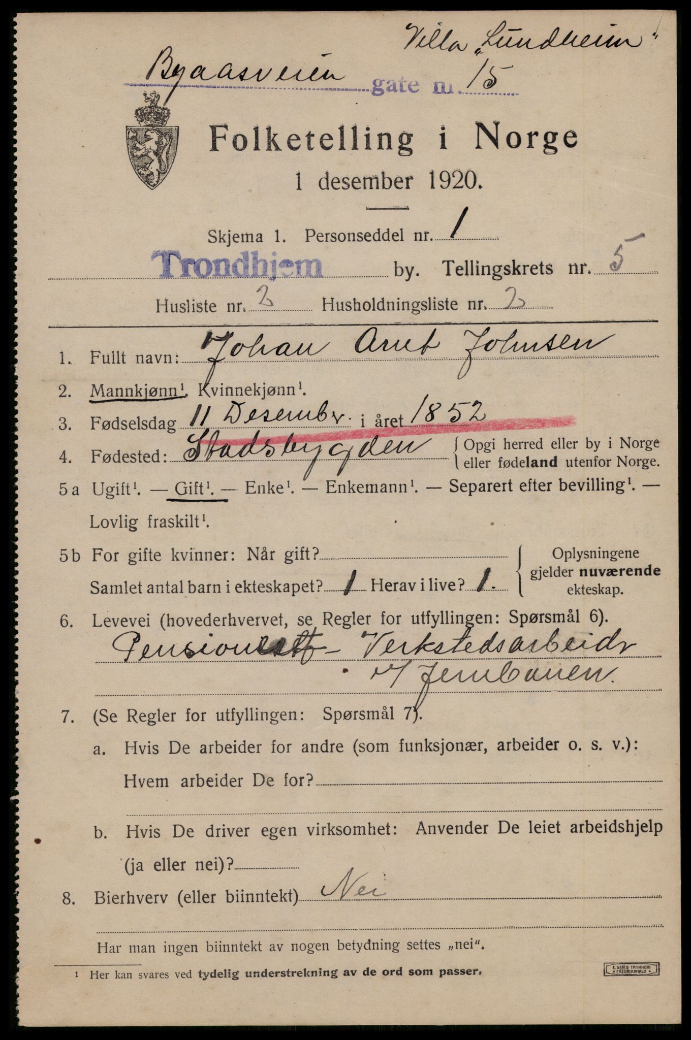 SAT, 1920 census for Trondheim, 1920, p. 38428