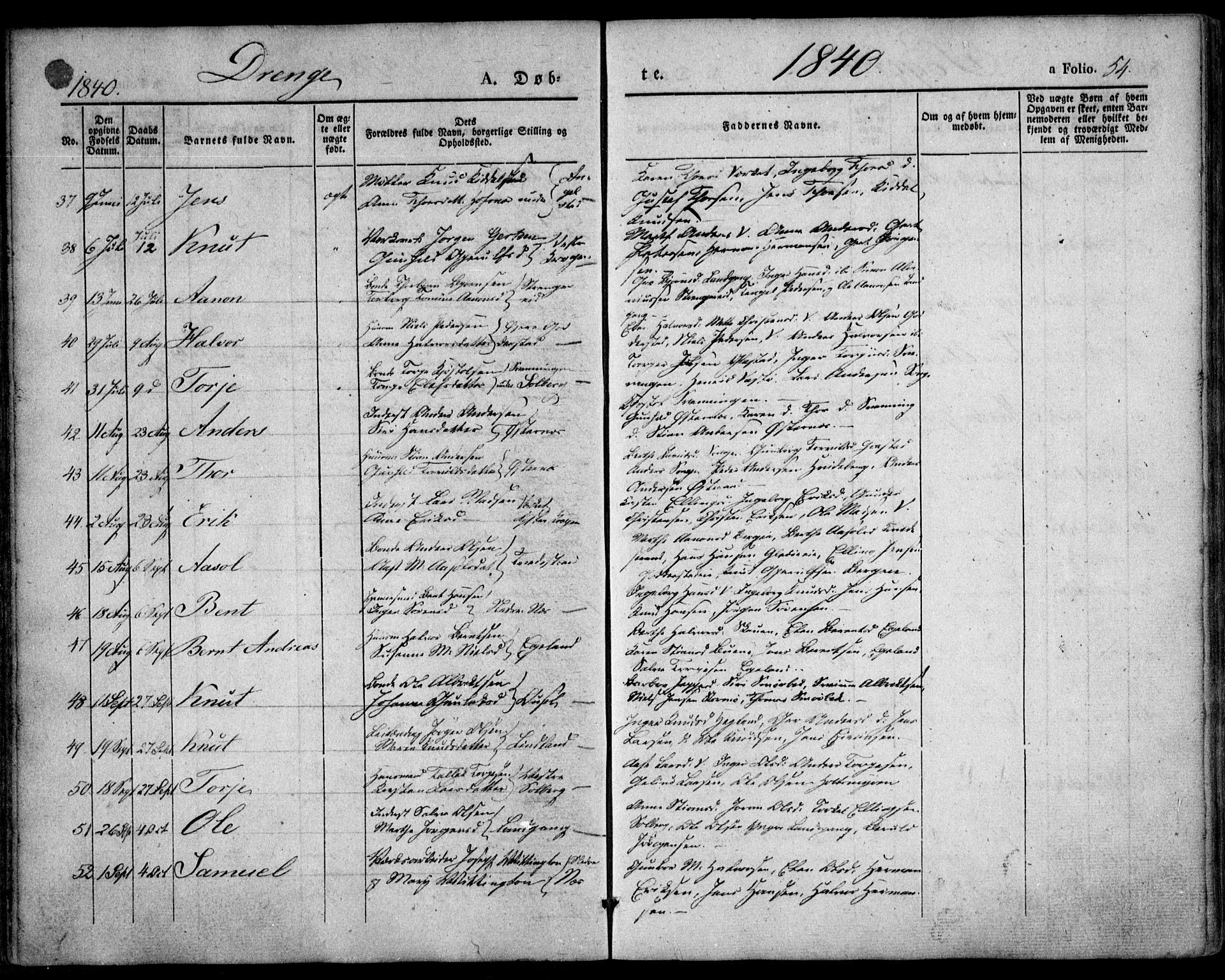 Holt sokneprestkontor, AV/SAK-1111-0021/F/Fa/L0007: Parish register (official) no. A 7, 1836-1848, p. 54