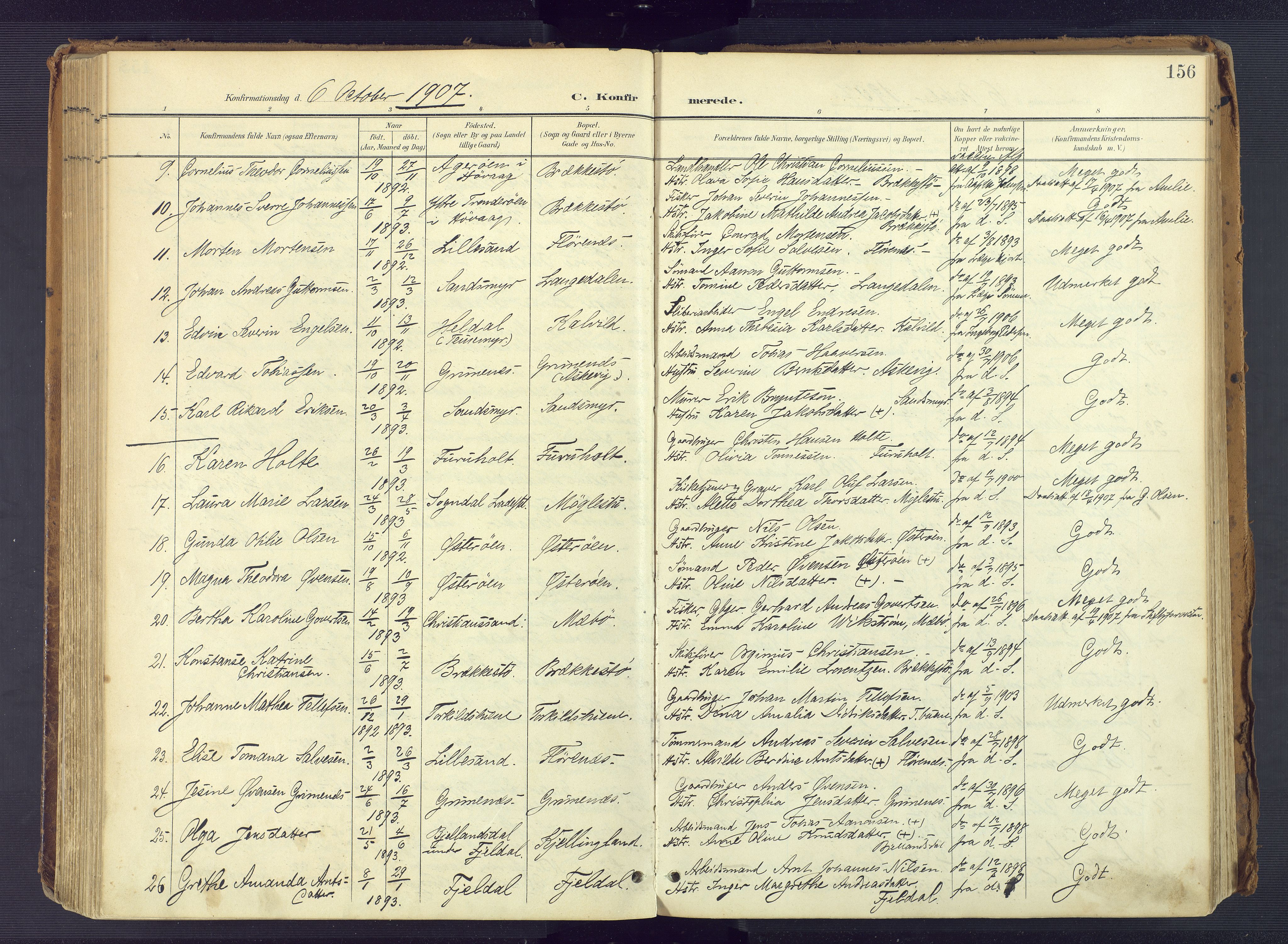 Vestre Moland sokneprestkontor, SAK/1111-0046/F/Fa/Fab/L0010: Parish register (official) no. A 10, 1900-1926, p. 156