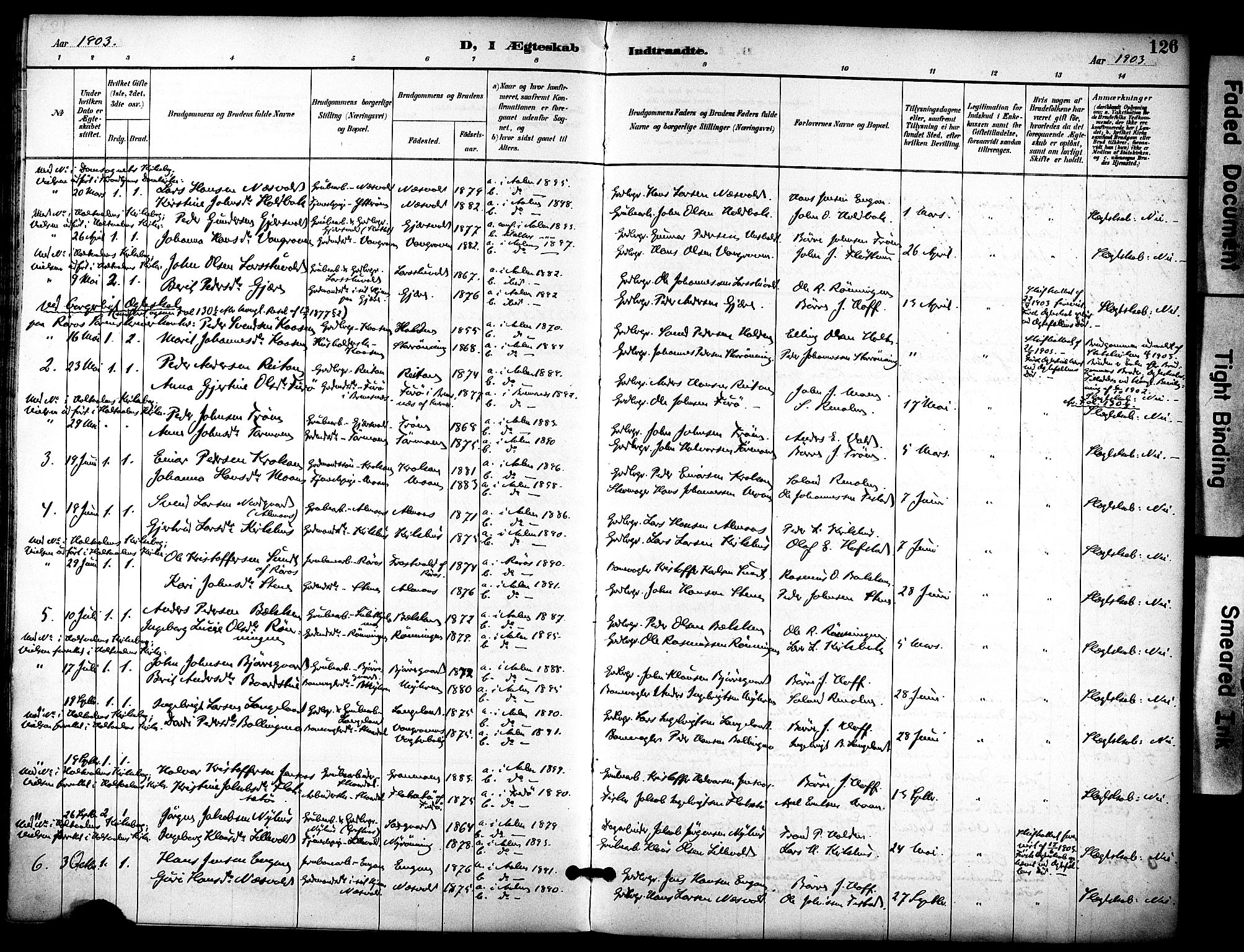 Ministerialprotokoller, klokkerbøker og fødselsregistre - Sør-Trøndelag, SAT/A-1456/686/L0984: Parish register (official) no. 686A02, 1891-1906, p. 126