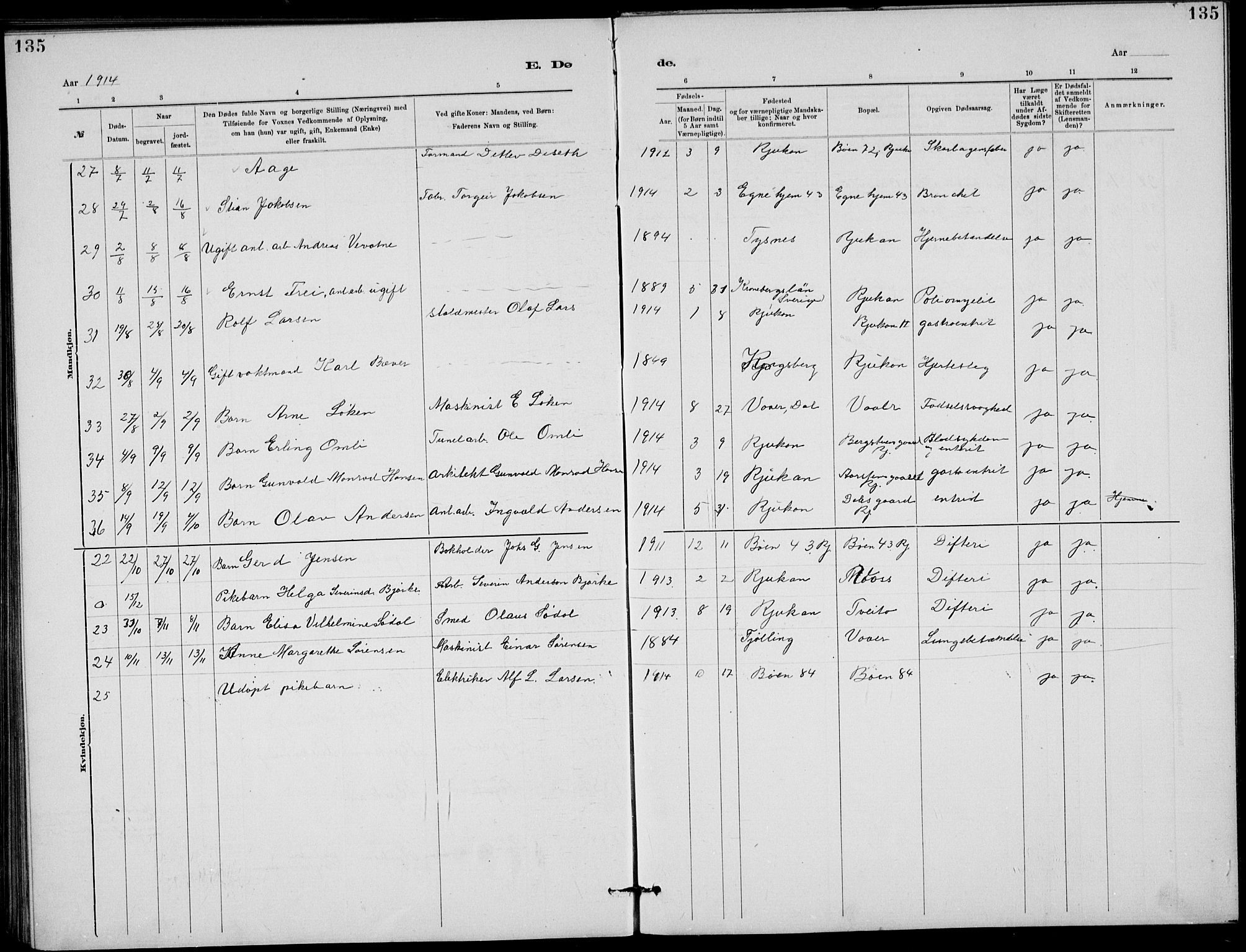 Rjukan kirkebøker, AV/SAKO-A-294/G/Ga/L0001: Parish register (copy) no. 1, 1880-1914, p. 135