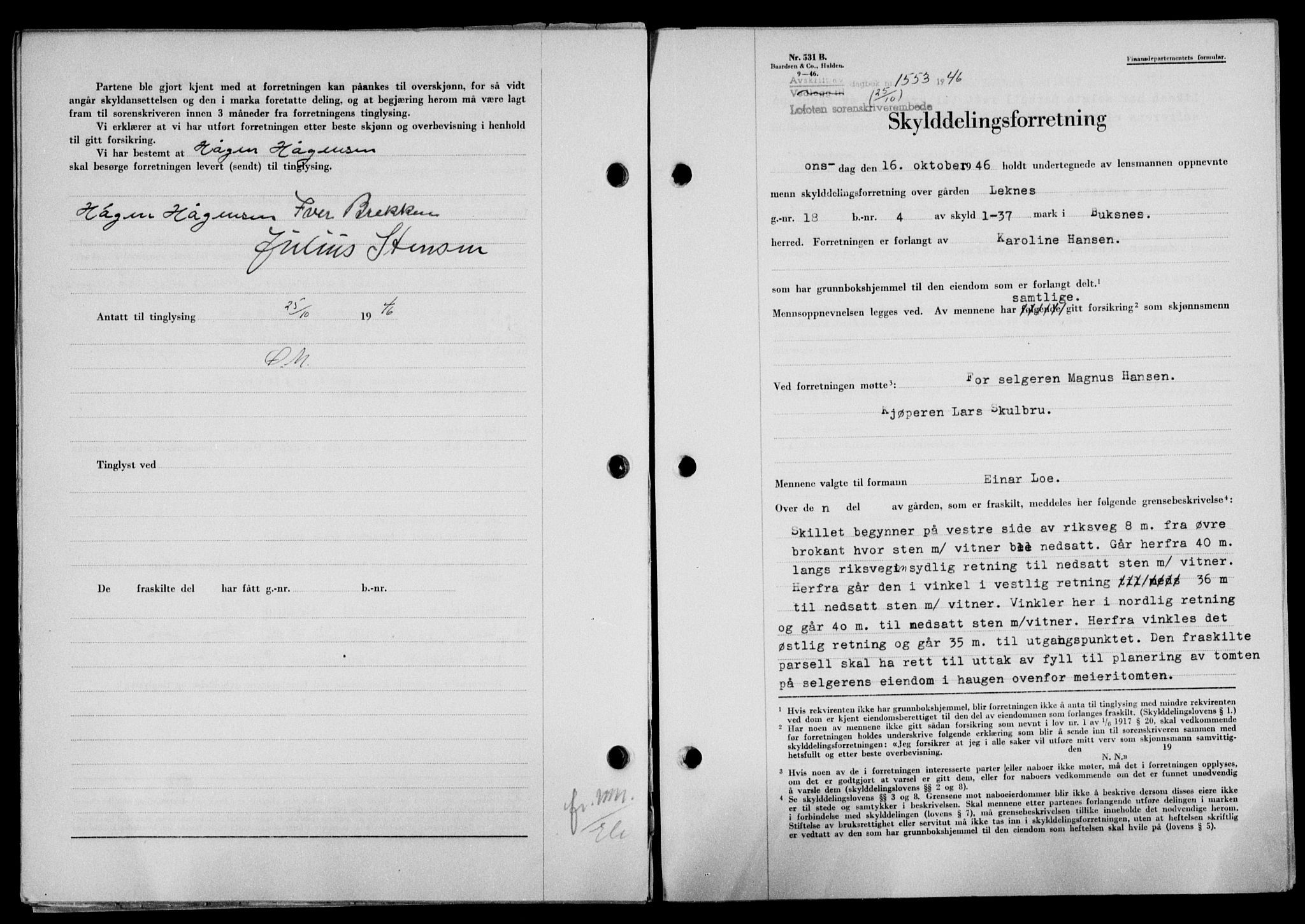 Lofoten sorenskriveri, SAT/A-0017/1/2/2C/L0014a: Mortgage book no. 14a, 1946-1946, Diary no: : 1553/1946