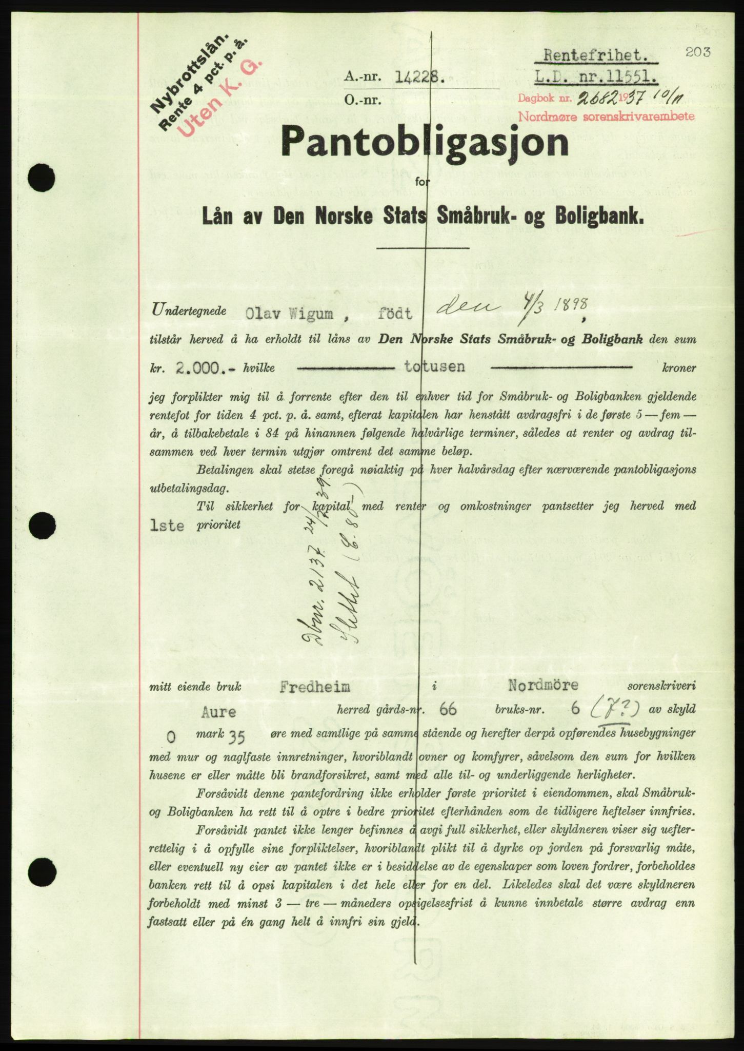 Nordmøre sorenskriveri, AV/SAT-A-4132/1/2/2Ca/L0092: Mortgage book no. B82, 1937-1938, Diary no: : 2682/1937