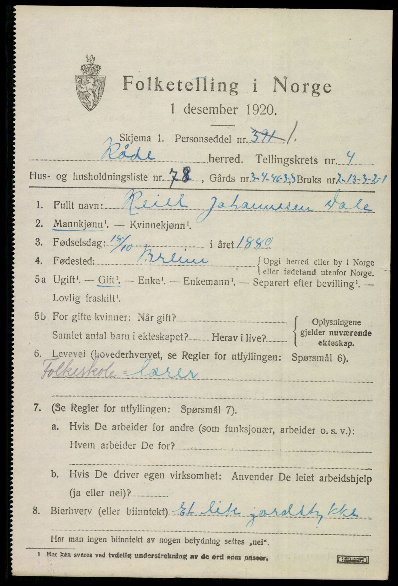 SAO, 1920 census for Råde, 1920, p. 4823