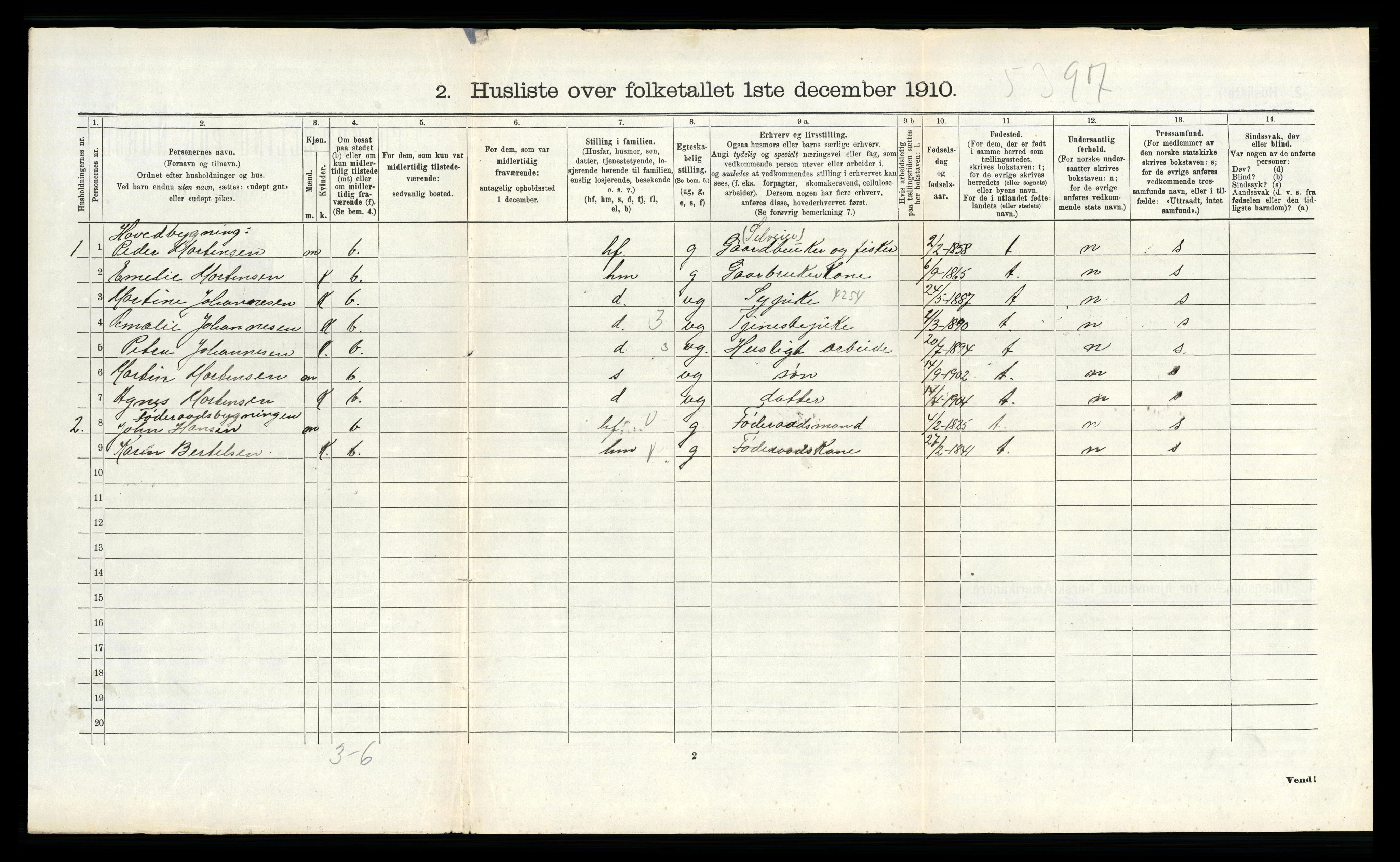 RA, 1910 census for Vega, 1910, p. 569