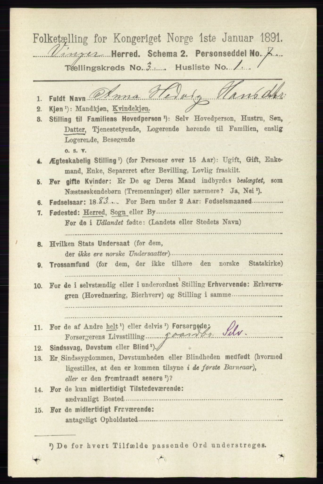 RA, 1891 census for 0421 Vinger, 1891, p. 900