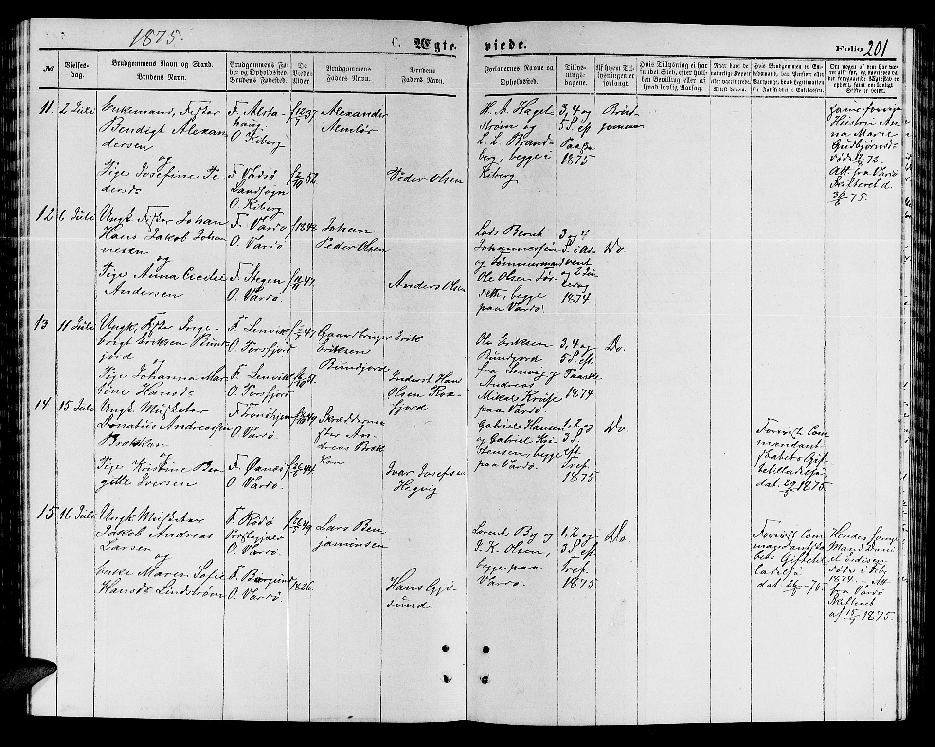 Vardø sokneprestkontor, AV/SATØ-S-1332/H/Hb/L0003klokker: Parish register (copy) no. 3, 1871-1878, p. 201