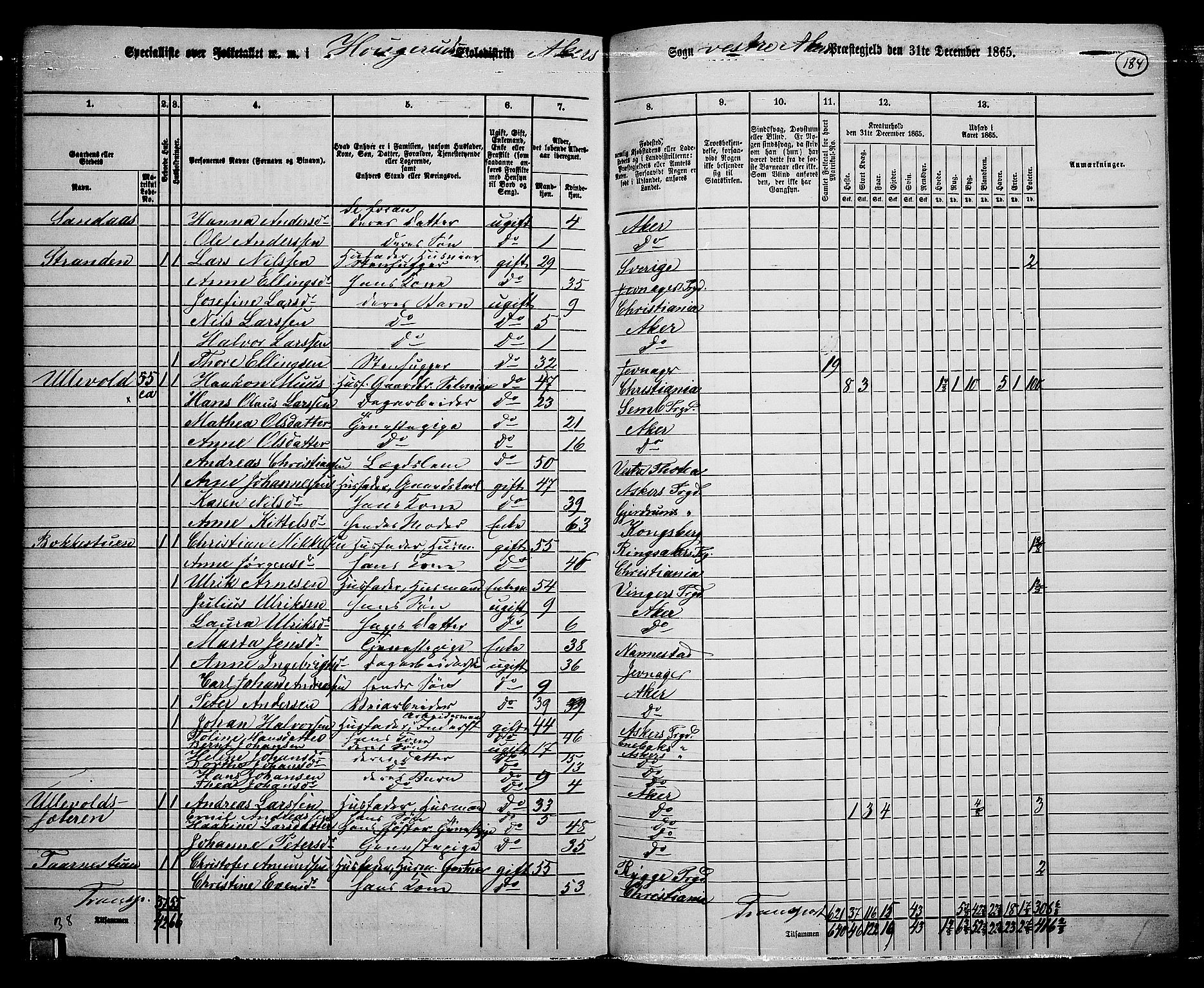 RA, 1865 census for Vestre Aker, 1865, p. 165