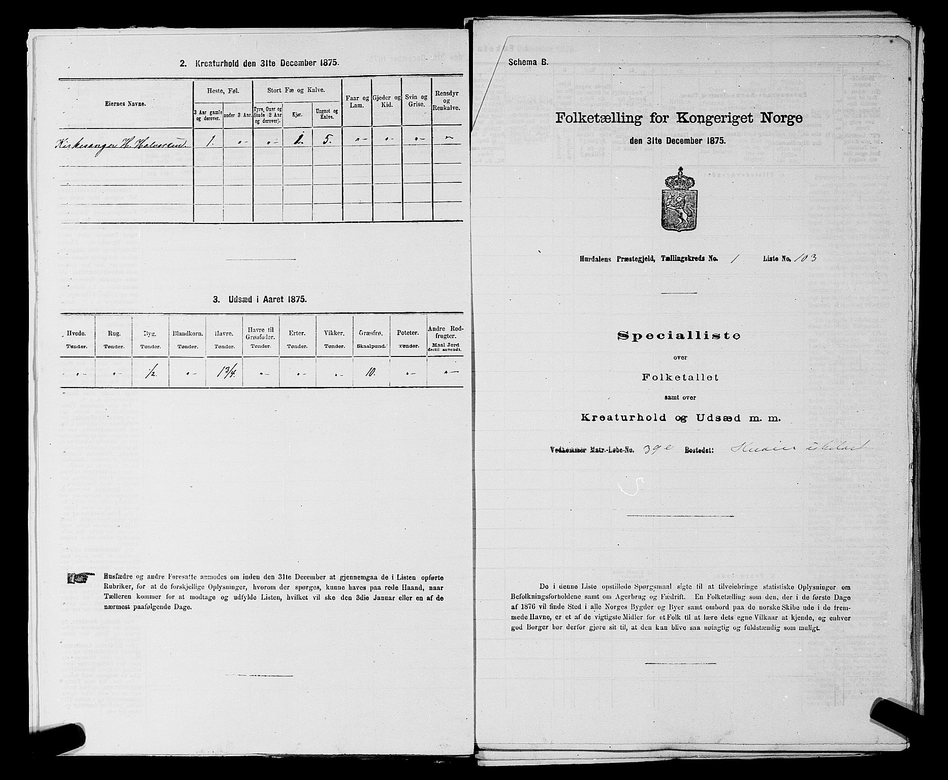 RA, 1875 census for 0239P Hurdal, 1875, p. 45