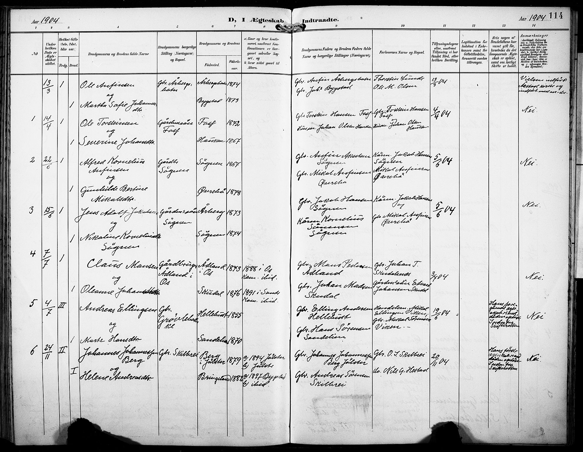 Gaular sokneprestembete, AV/SAB-A-80001/H/Haa: Parish register (official) no. B 2, 1898-1911, p. 114