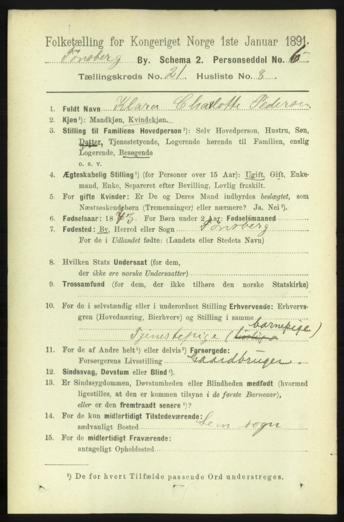 RA, 1891 census for 0705 Tønsberg, 1891, p. 5757