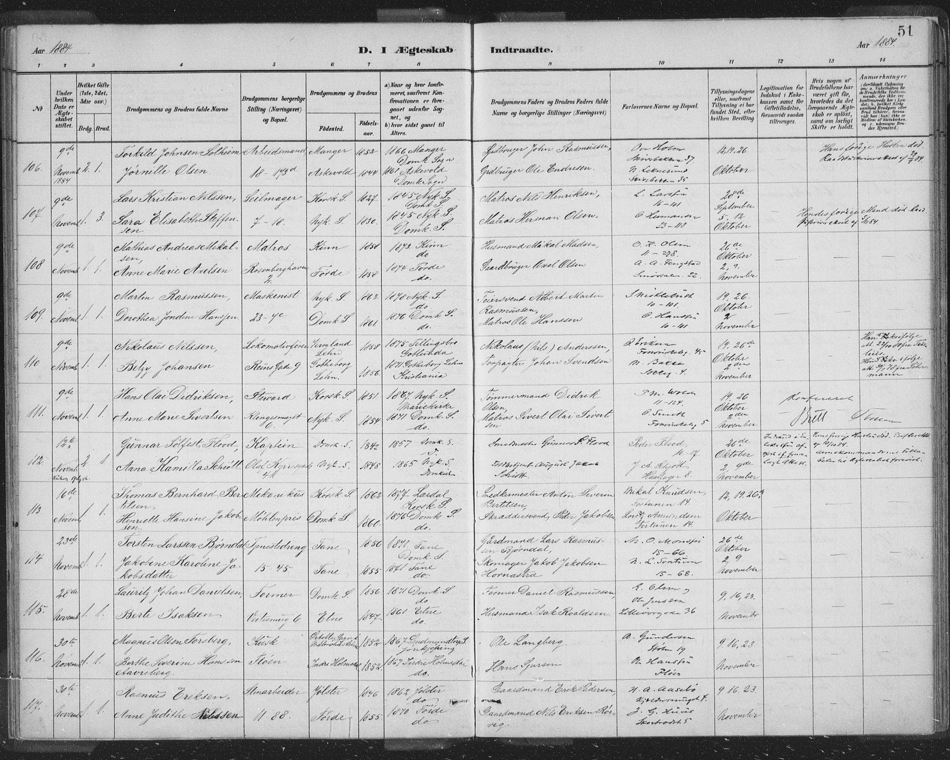 Domkirken sokneprestembete, AV/SAB-A-74801/H/Hab/L0032: Parish register (copy) no. D 4, 1880-1907, p. 51