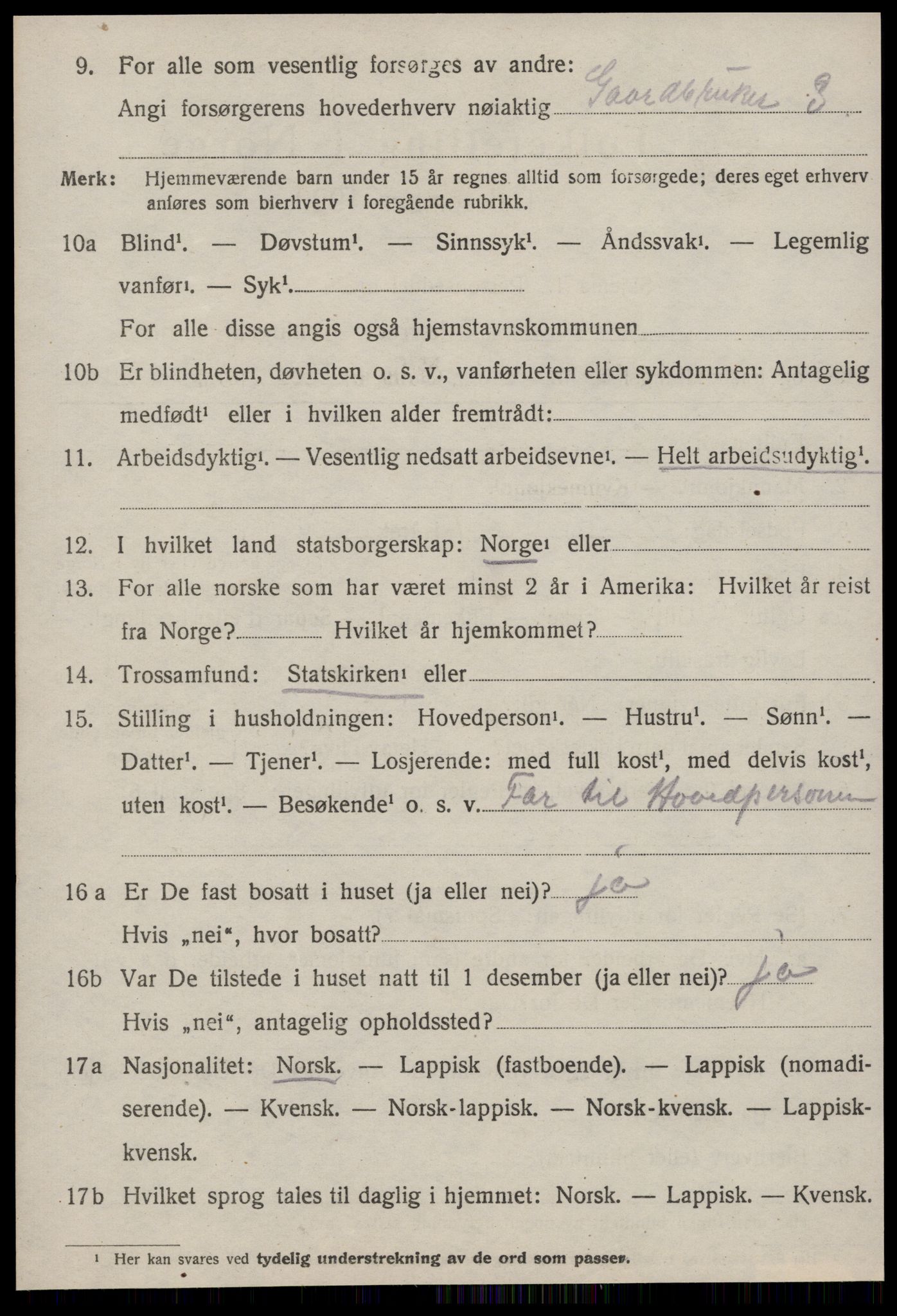 SAT, 1920 census for Byneset, 1920, p. 2997